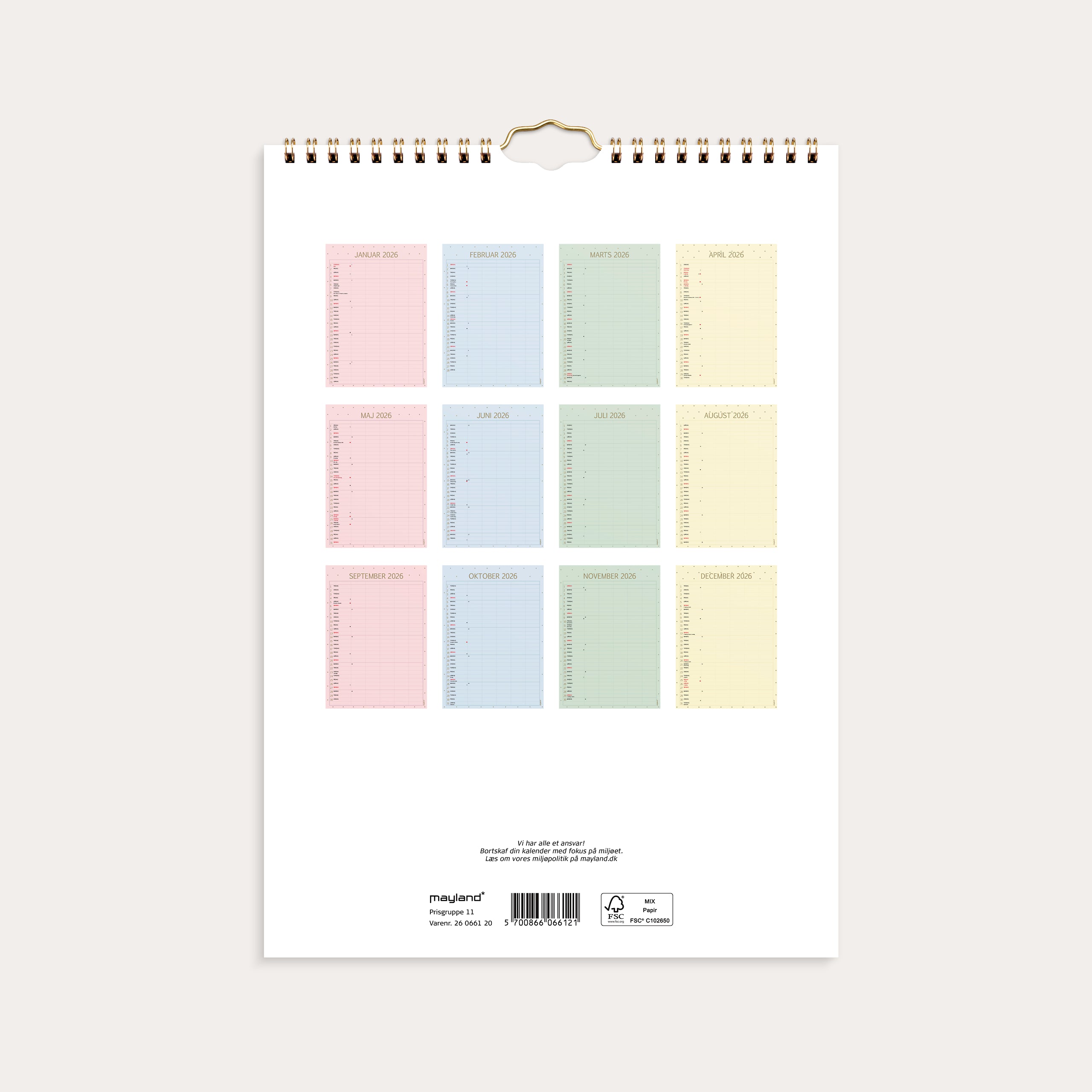 Familiekalender Color lille 2026