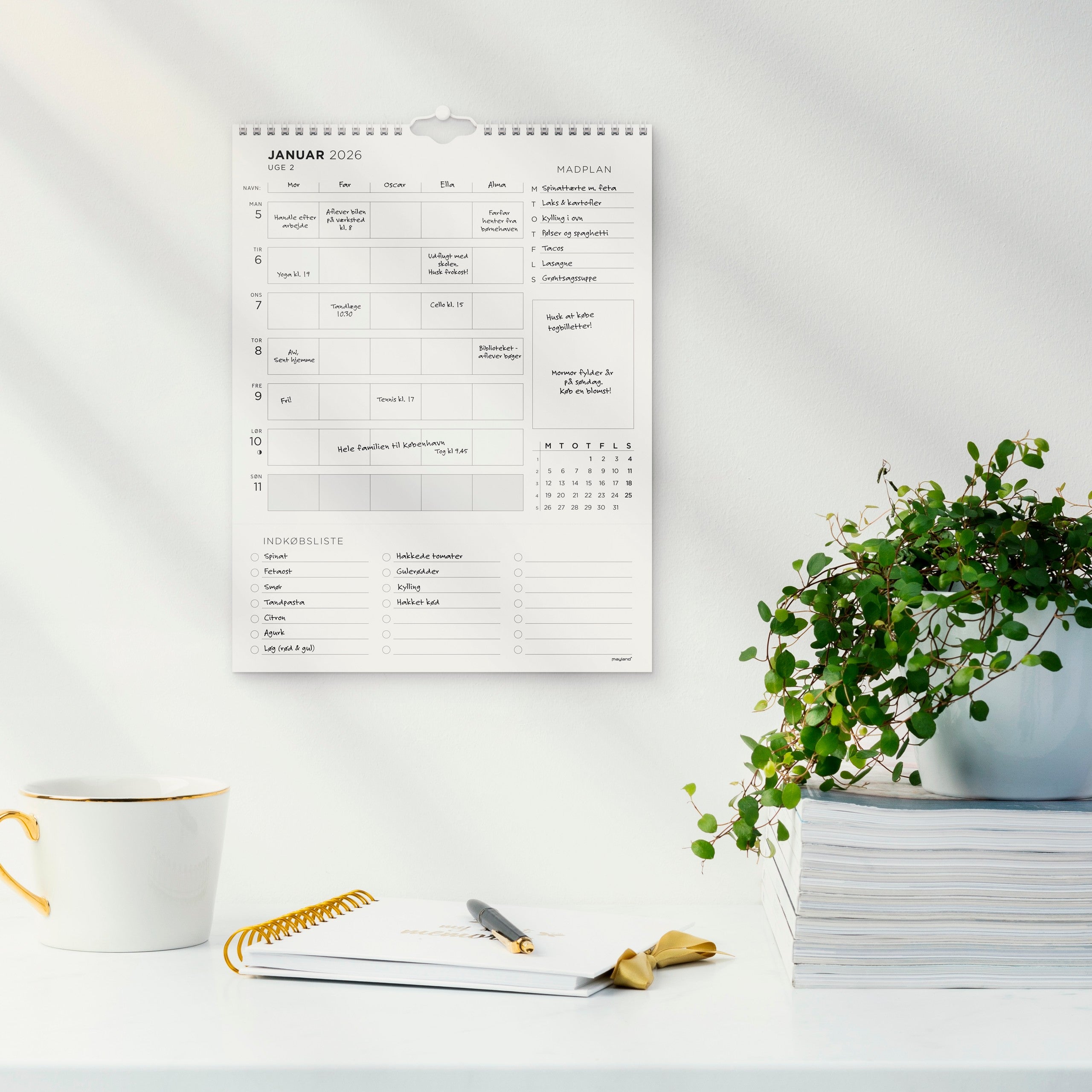 Familiekalender Ugeplan m. lister 2026