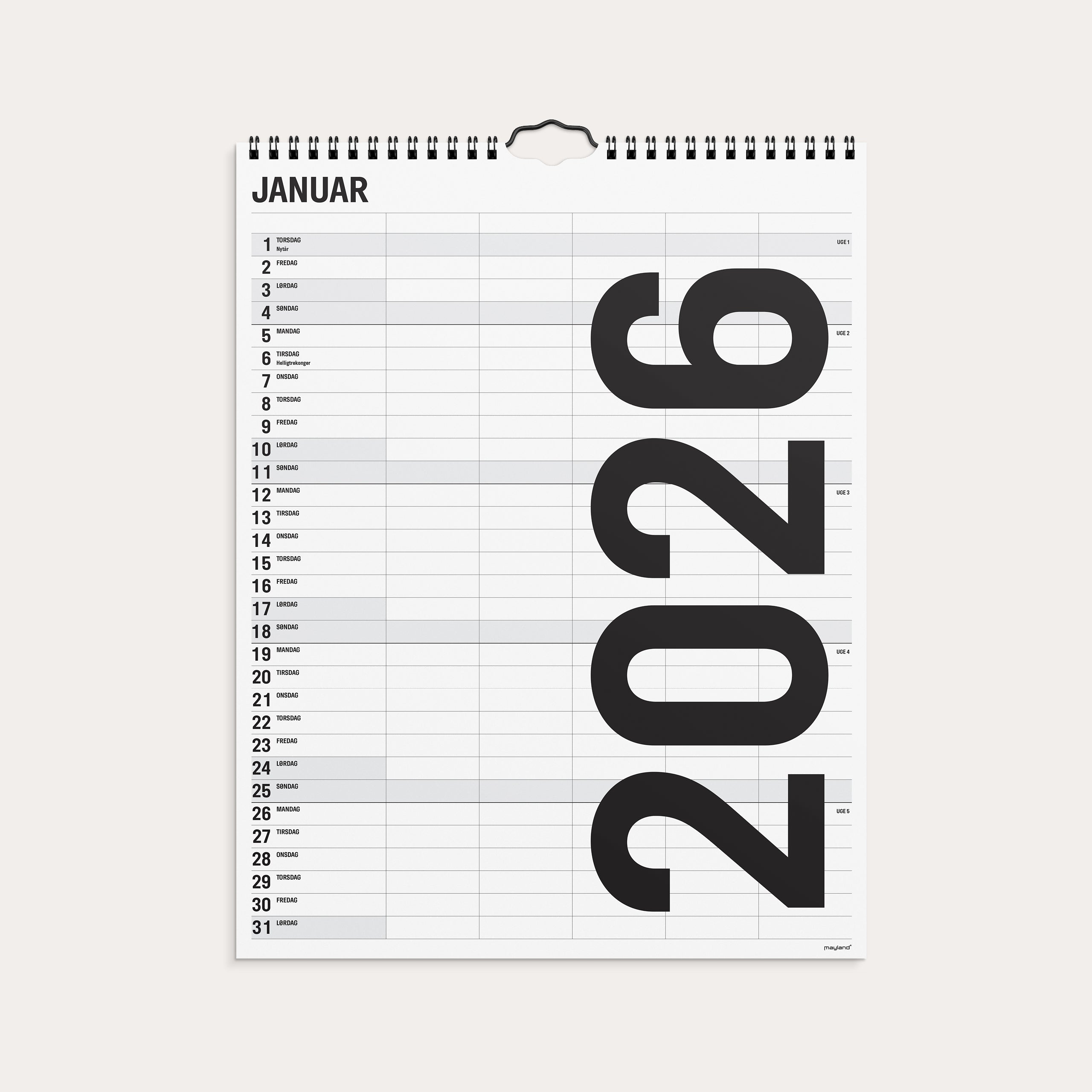 Familiekalender Black and white 5 kol. 2026