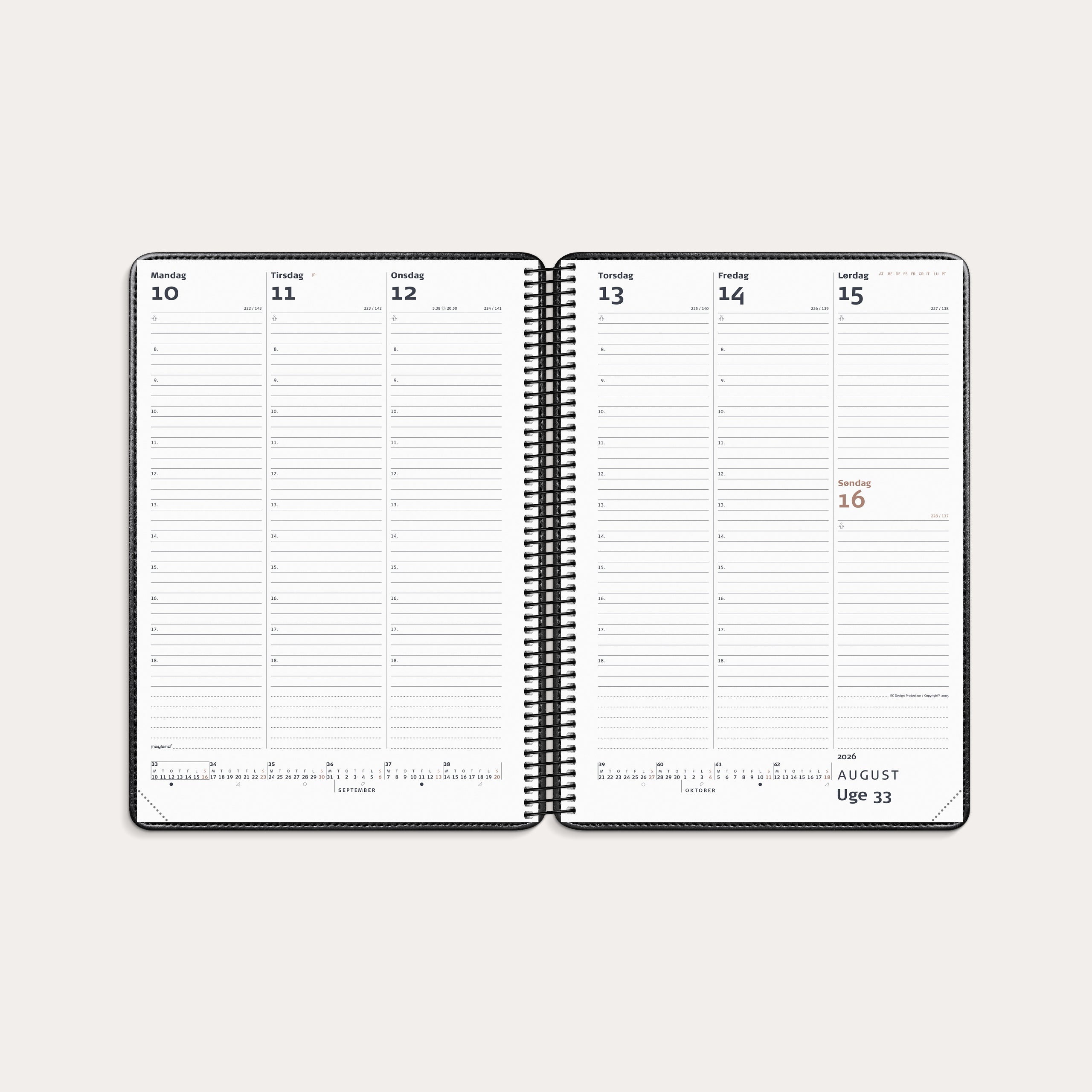 Diplomat ugekalender m/spiral sort kunstskind 2026