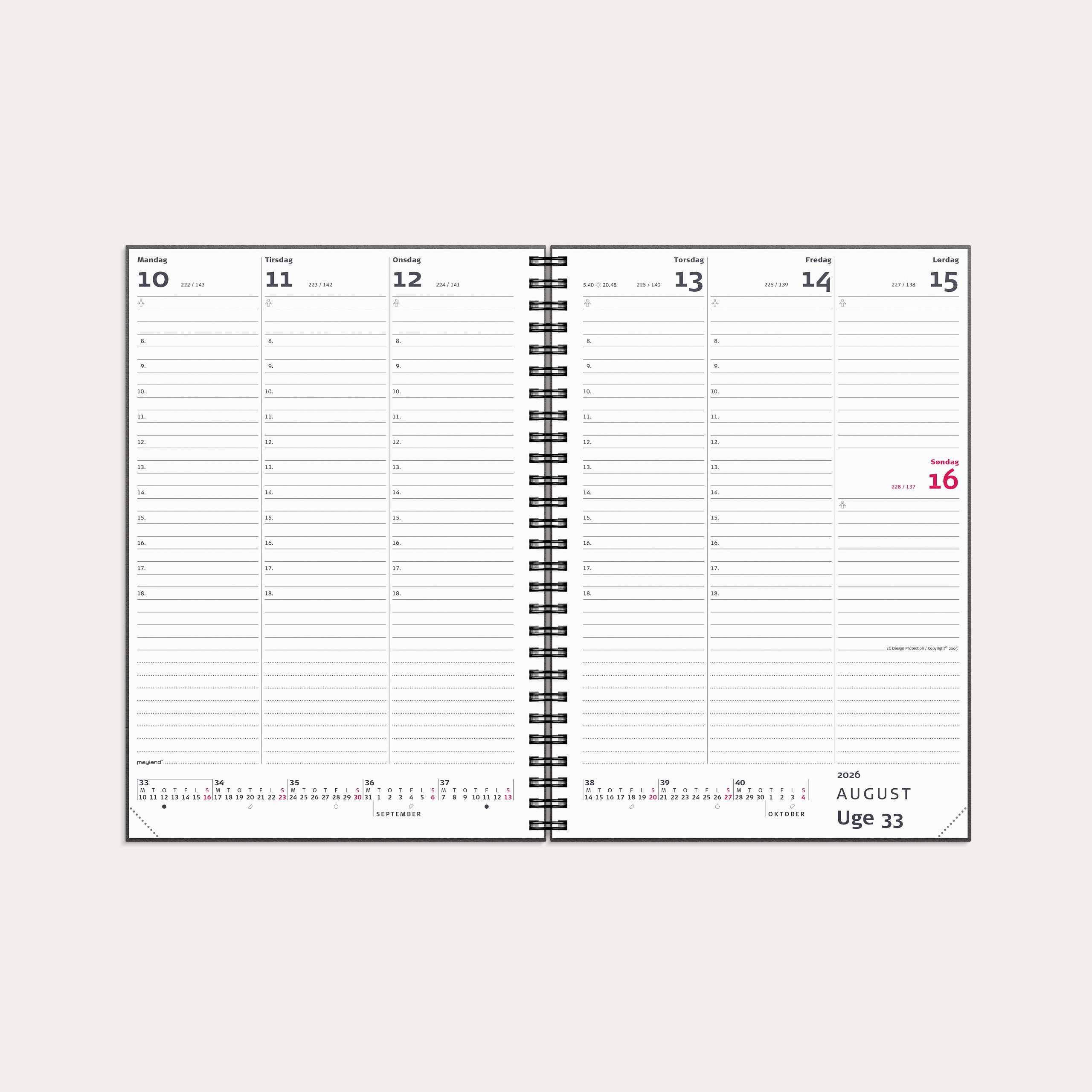 A5 ugekalender højformat matsort genbrugskarton 2026