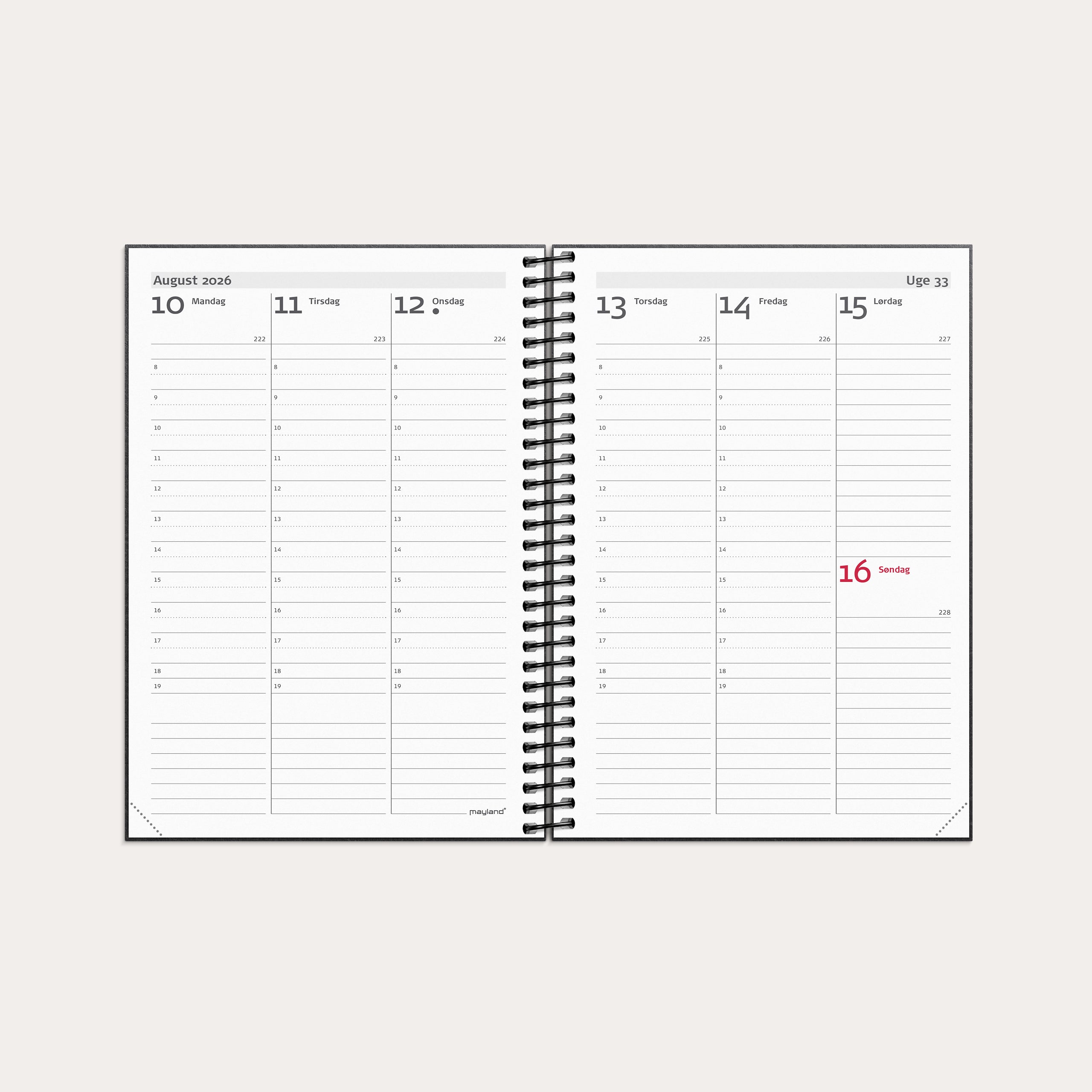 A6 ugekalender højformat matsort genbrugskarton 2026