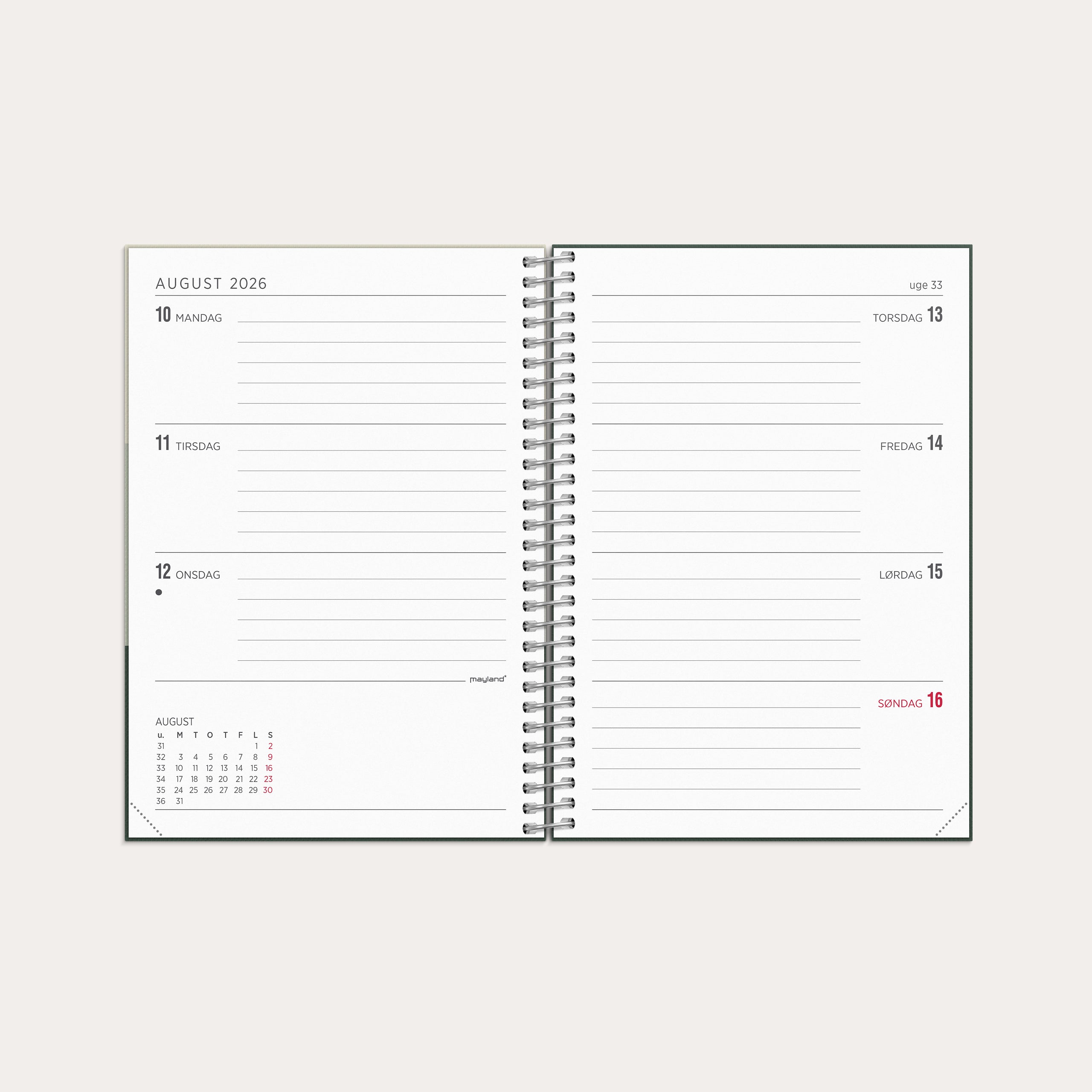 A6 ugekalender tværformat tekstilpræg 2026