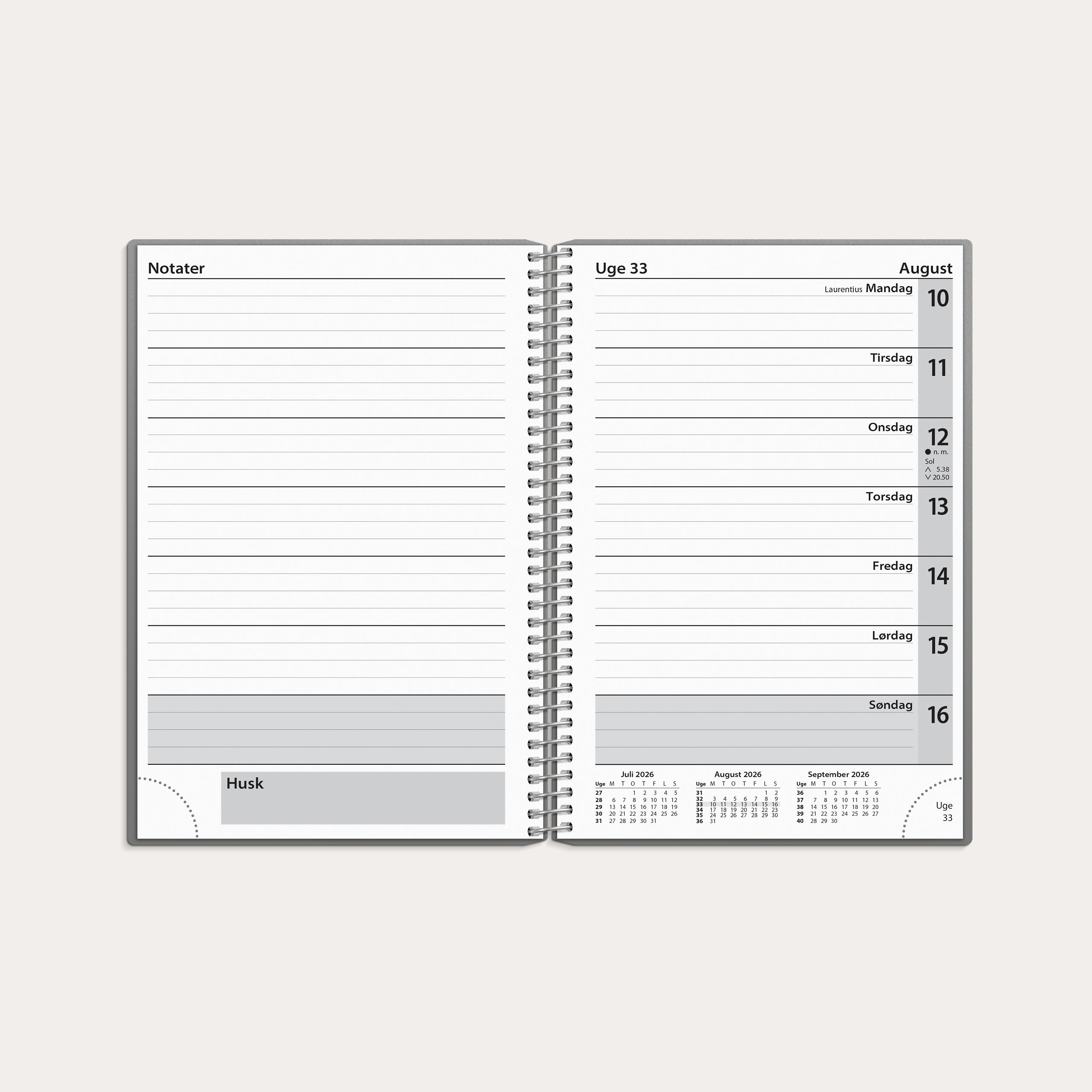 Ugekalender tværformat grå PP-plast 2026