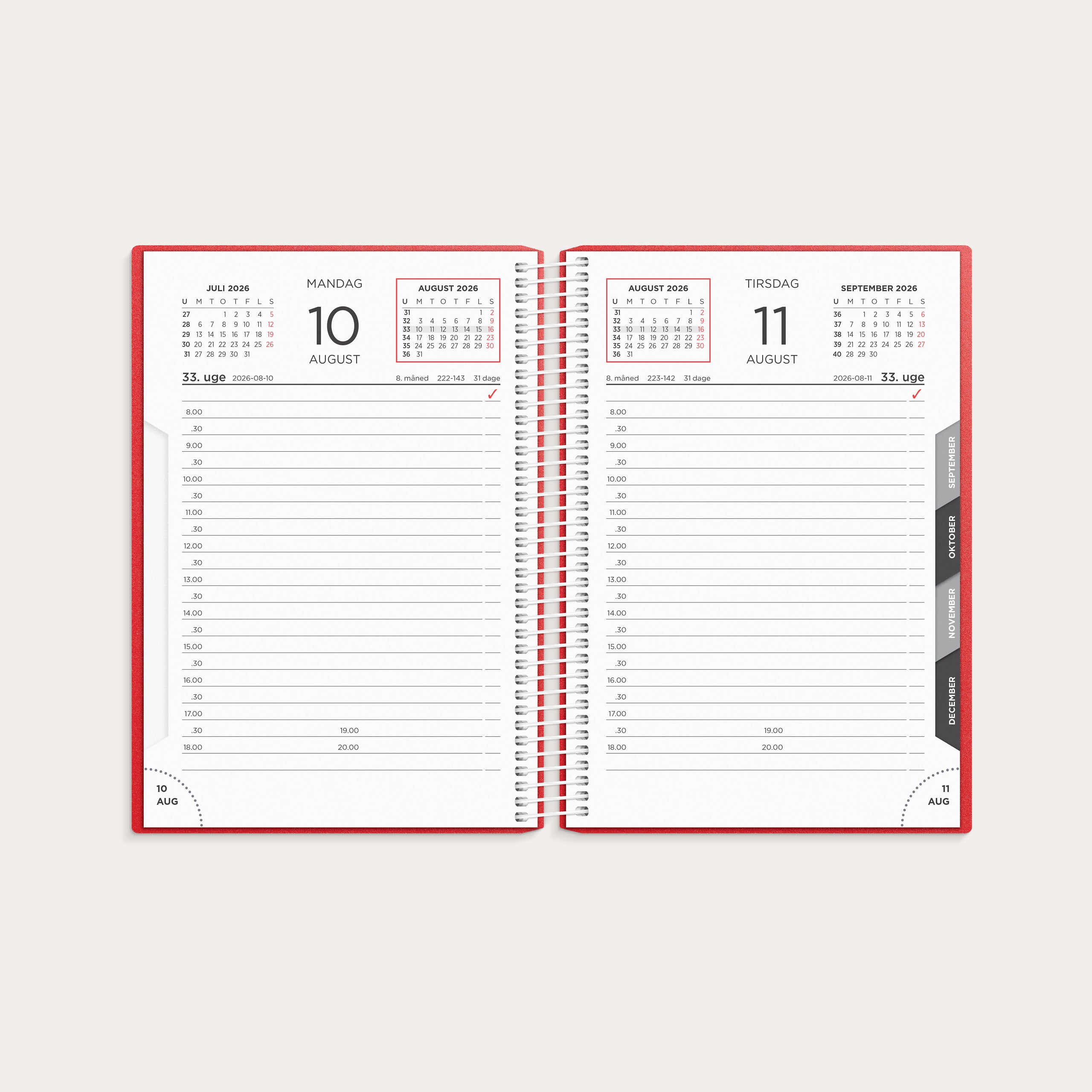Dagkalender rød PP-plast 2026
