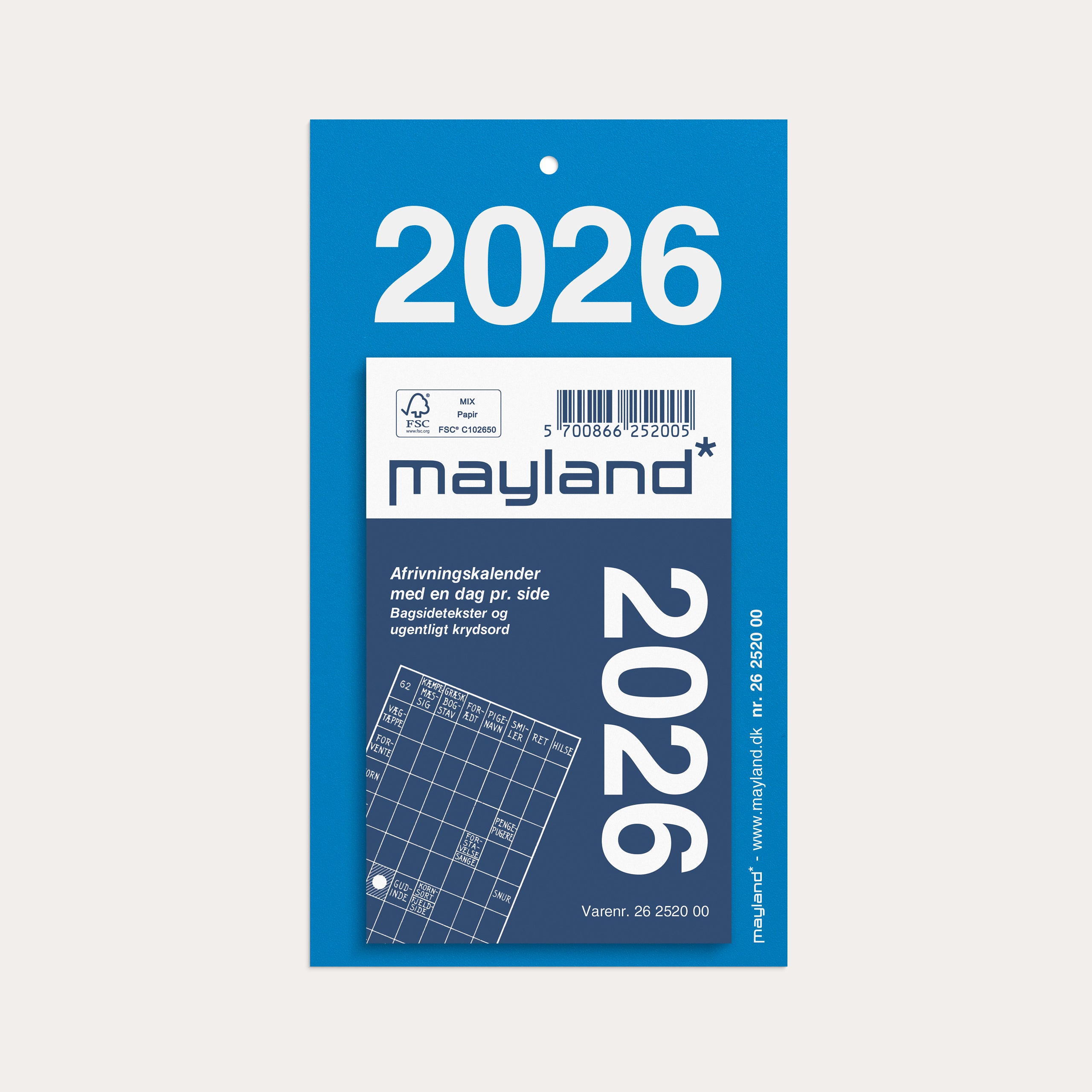 Afrivningskalender m/bagsidetekst 2026