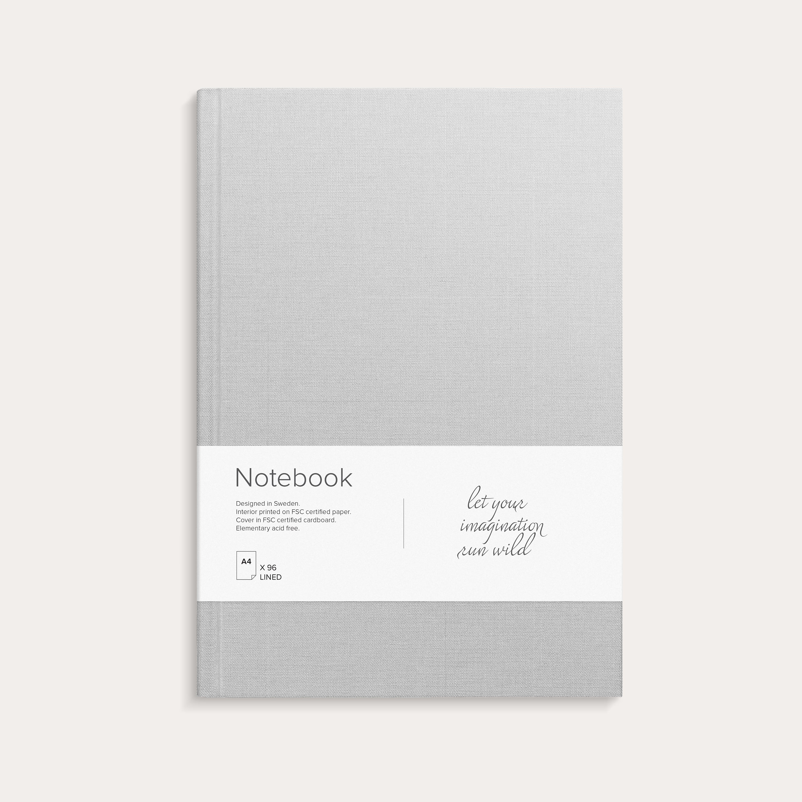 Notesbog tekstilpræg linj. A4 grå