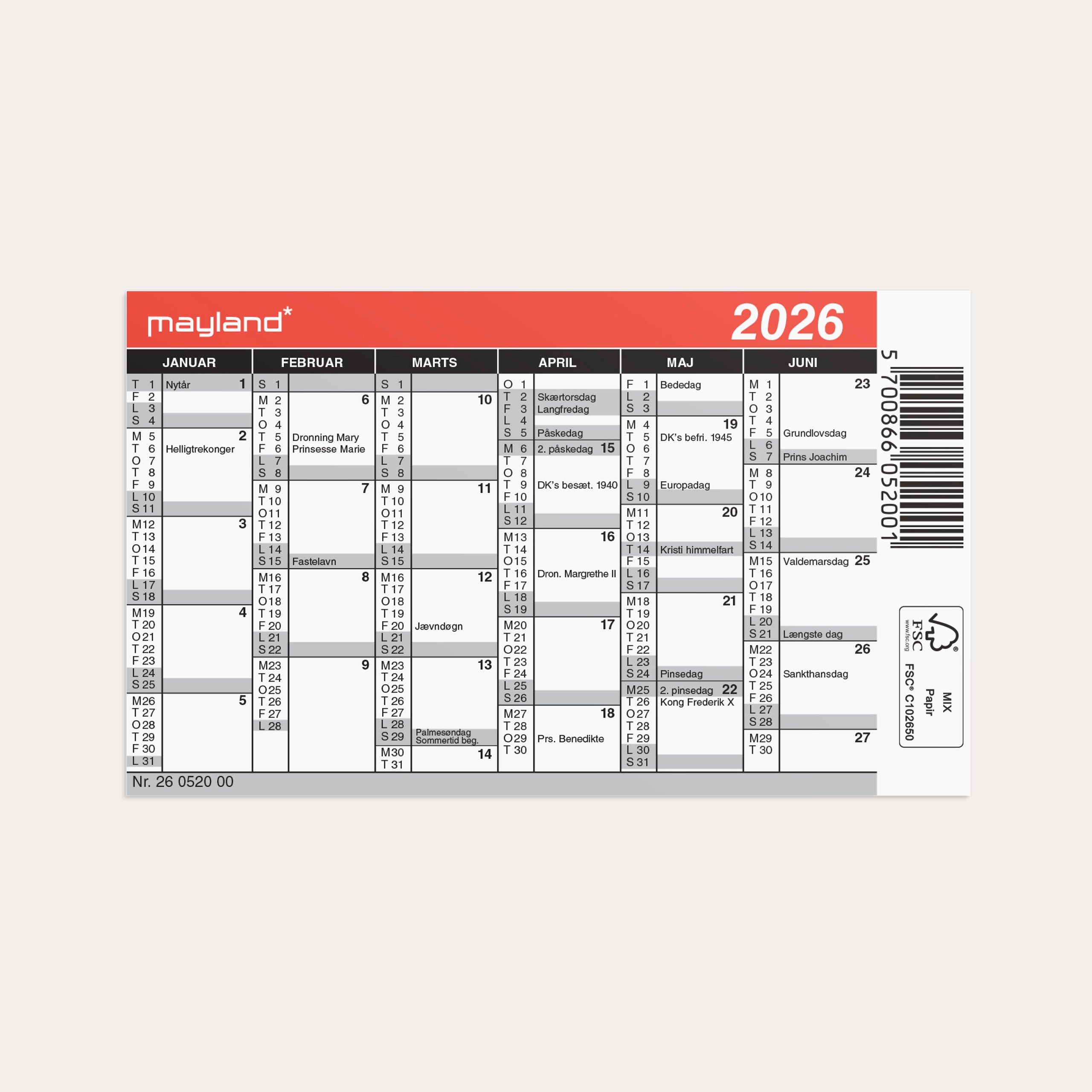 Mini kalender 2026