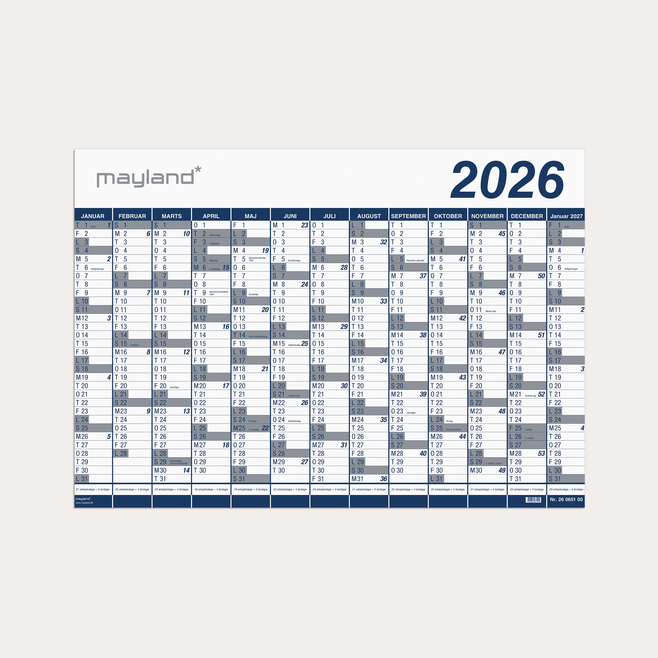Kæmpekalender 1x13 mdr. PP-plast 2026 (i paprør)