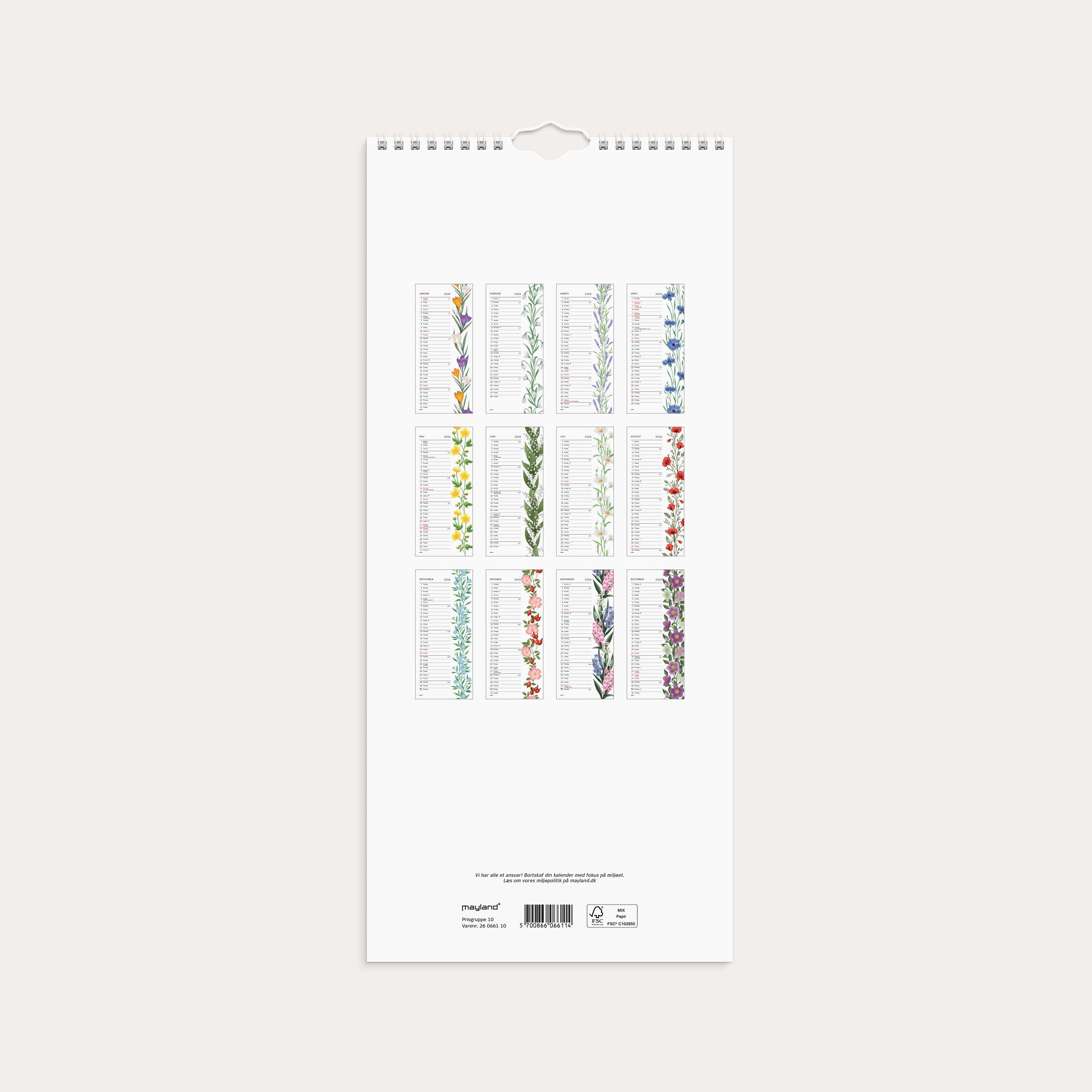 Vægkalender Blomster 2026