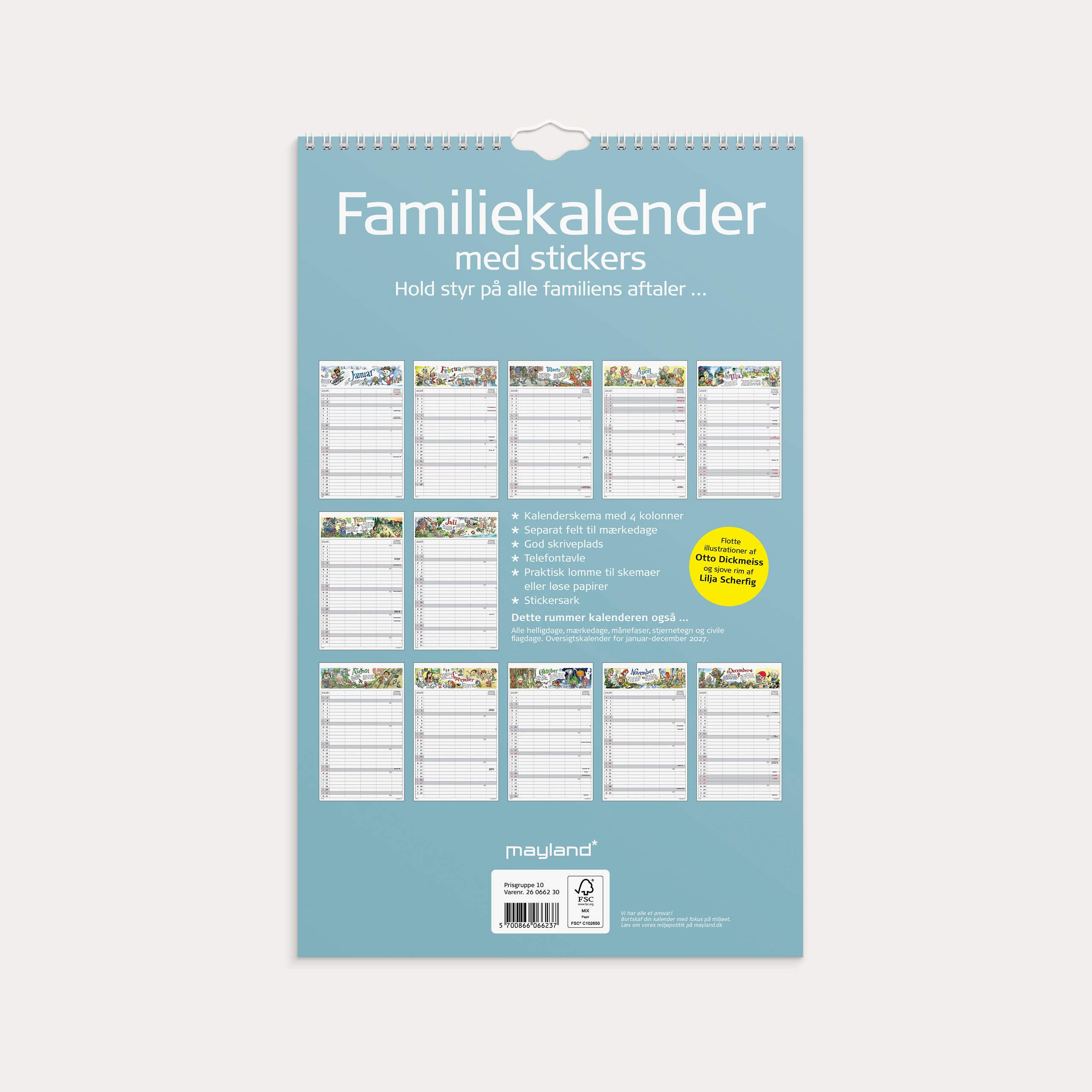 Familiekalender Otto Dickmeiss & Lilja Scherfig 4 kol. 2026