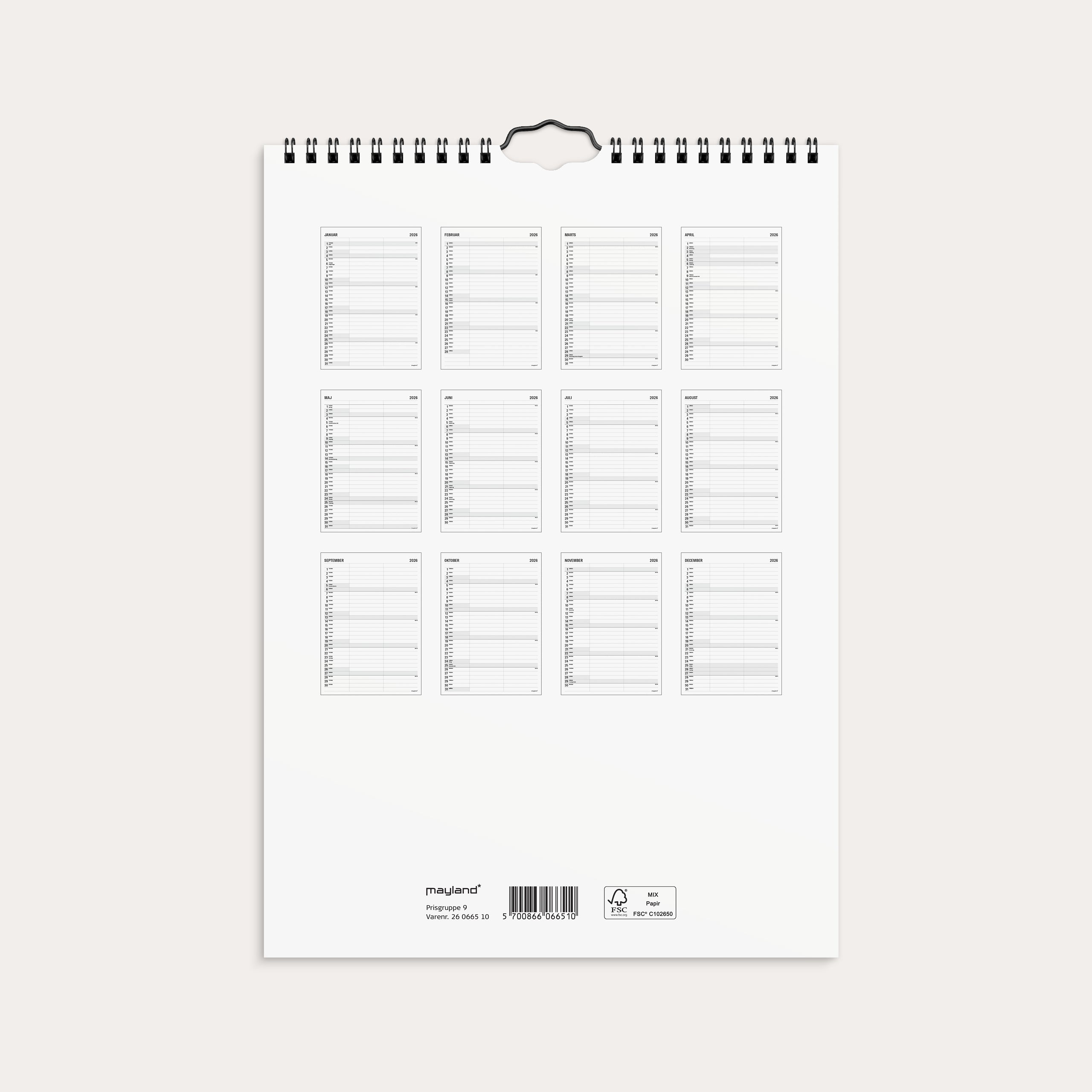 Familiekalender Black and white 2 kol. 2026