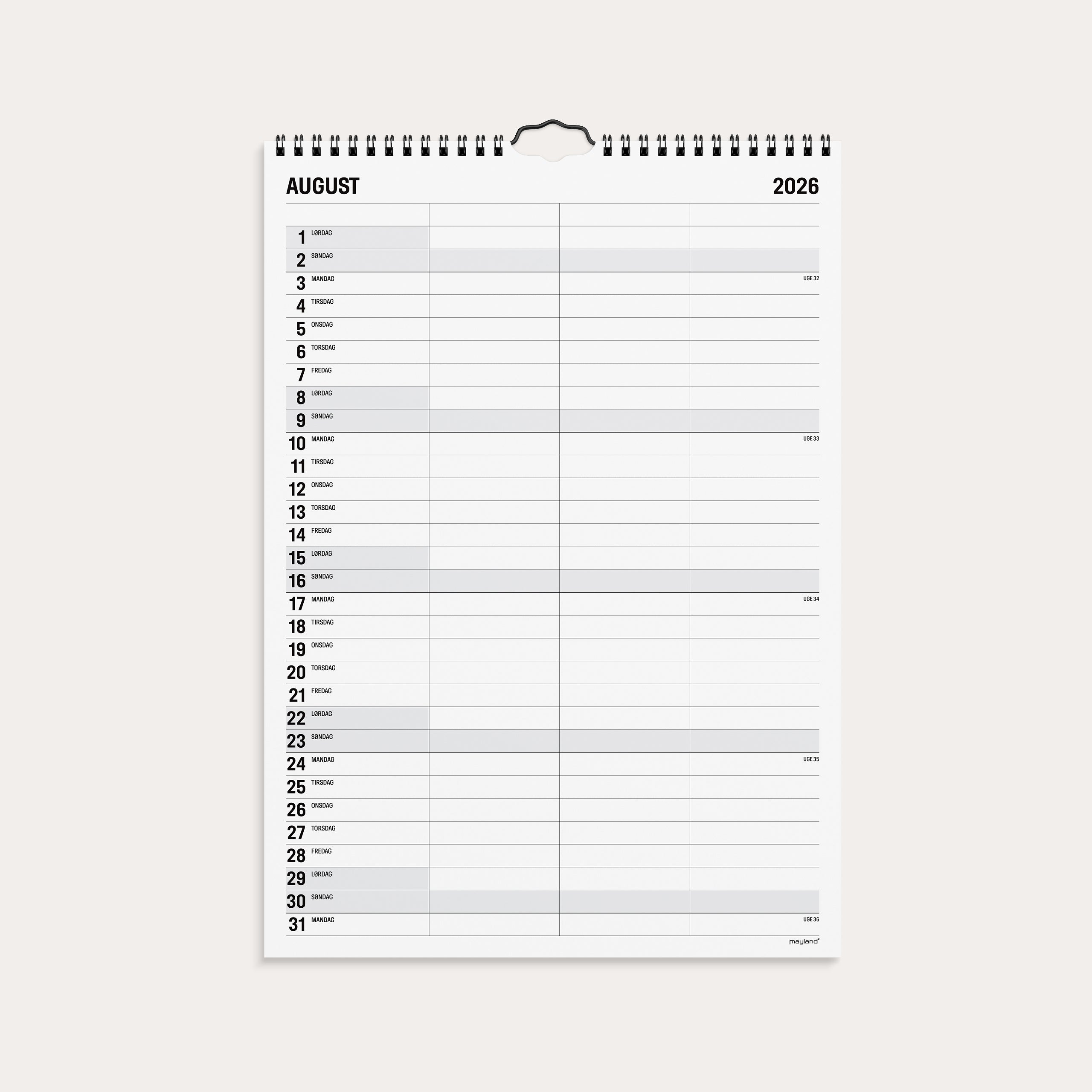 Familiekalender Black and white 3 kol. 2026