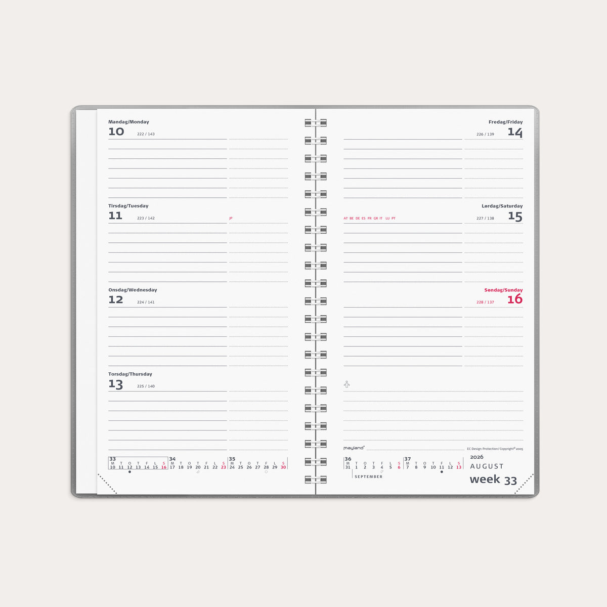Week Planner International tværformat sølv vinyl 2026