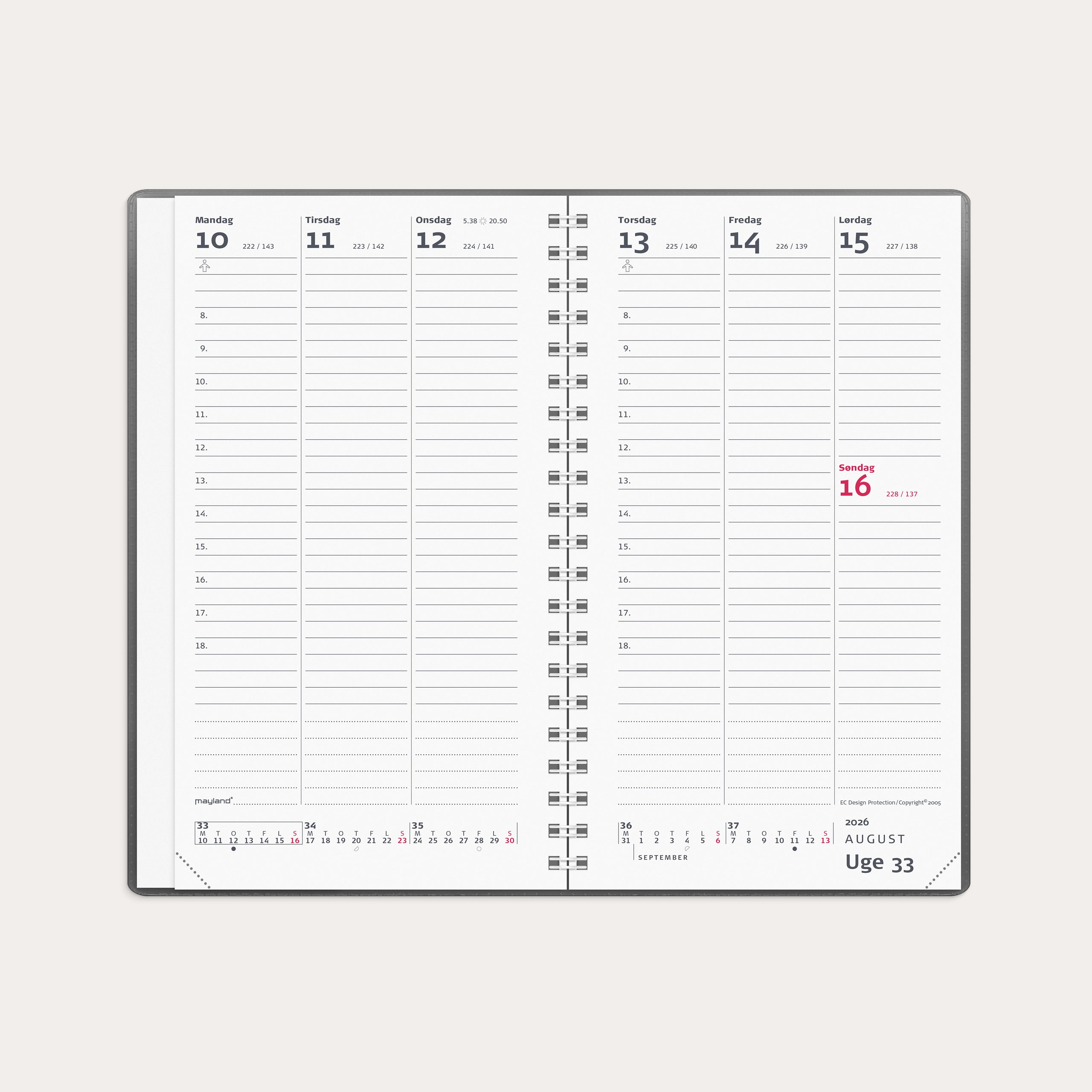 Week Planner højformat mørkegrå vinyl 2026