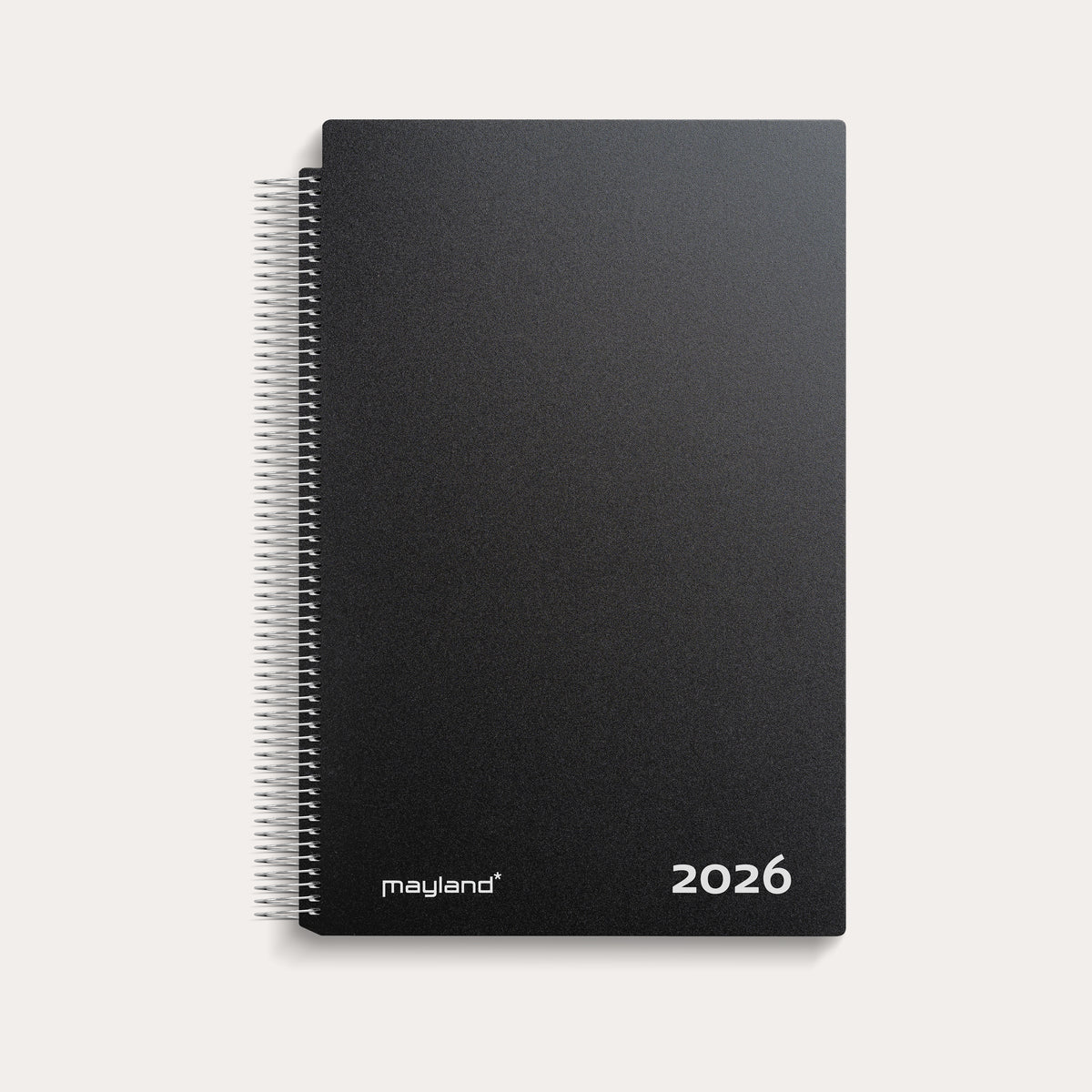 Aftalekalender A4 2026 med sort omslag i PP-plast og spiralryg