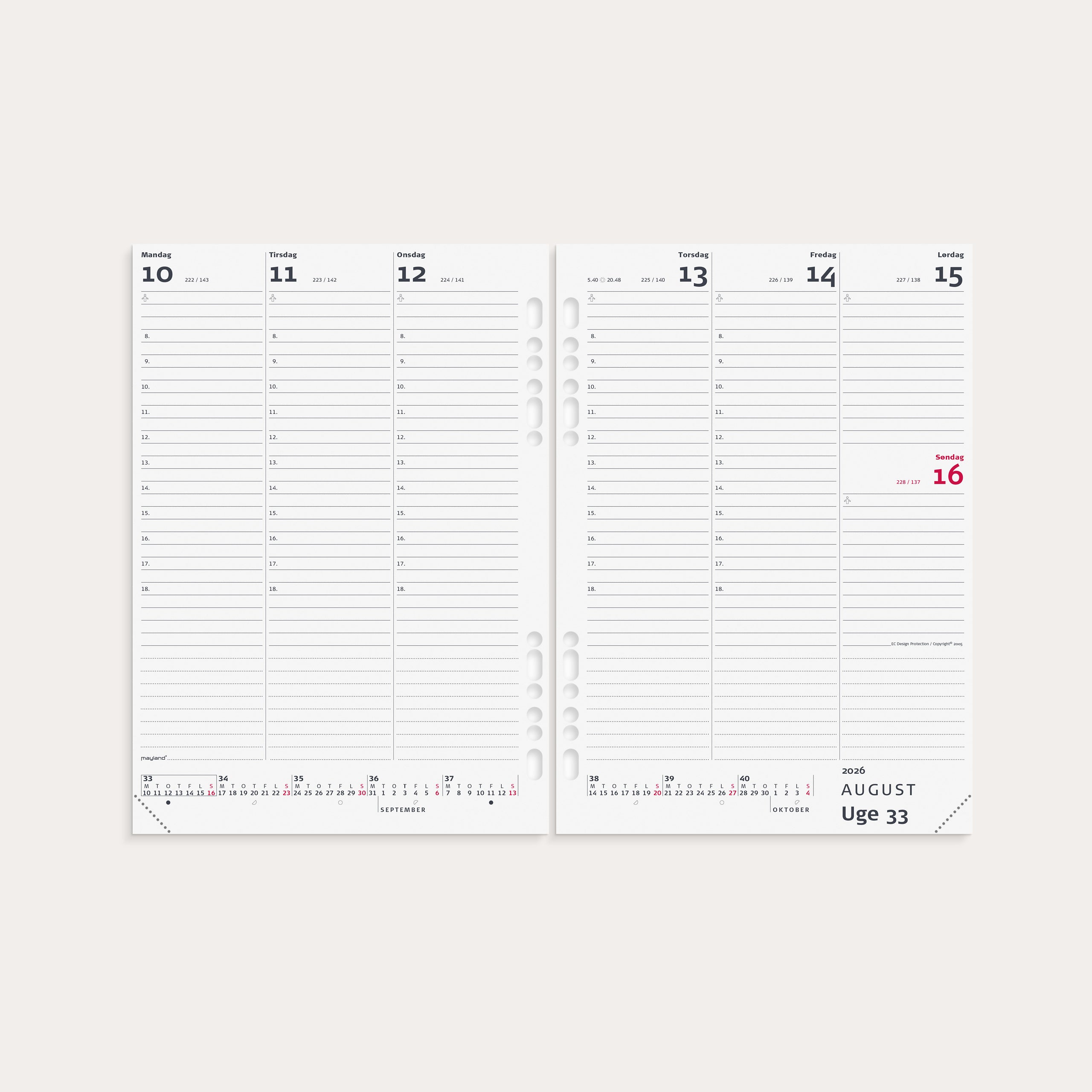 System A5 ugekalender højformat brun skind 2026