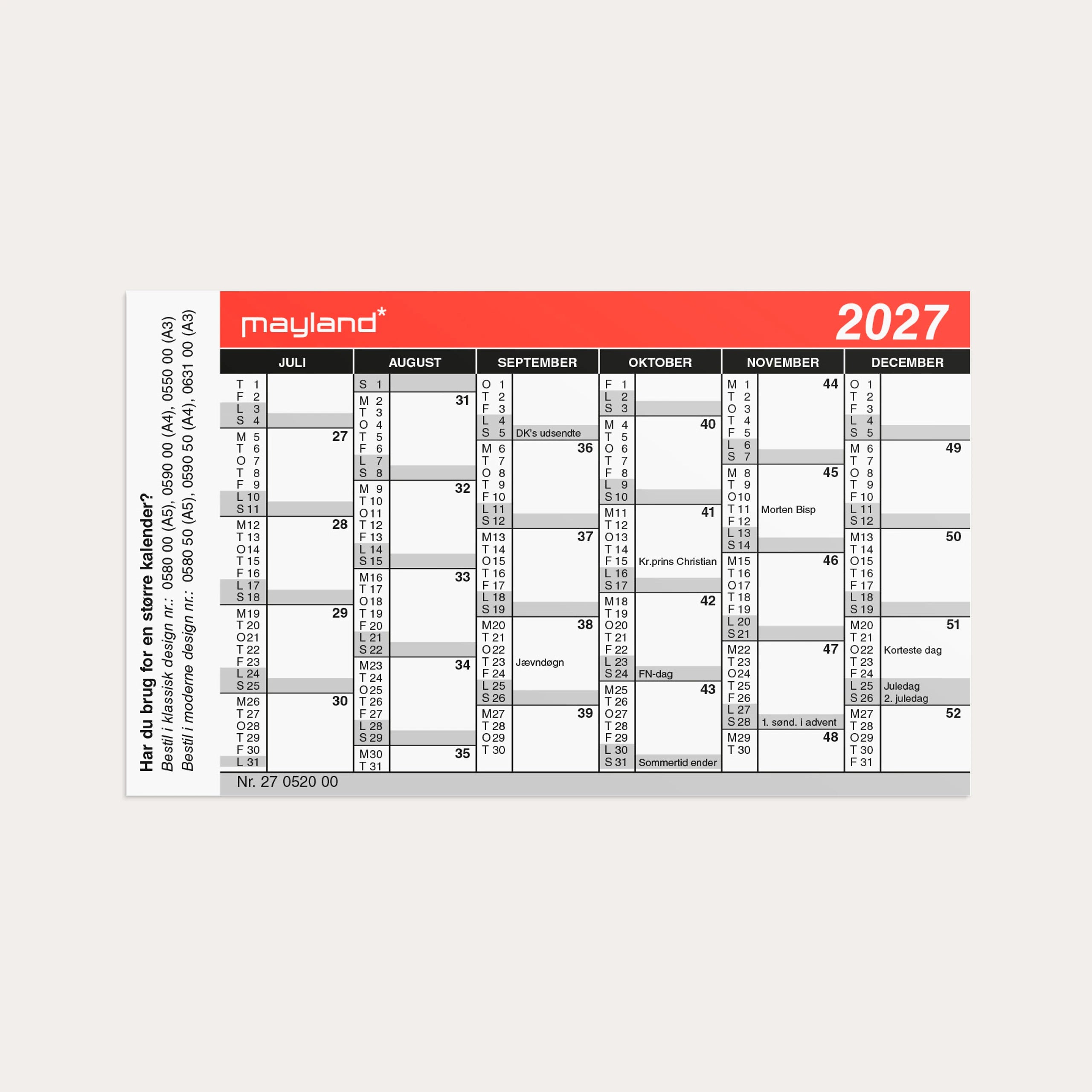 Mini kalender 2027