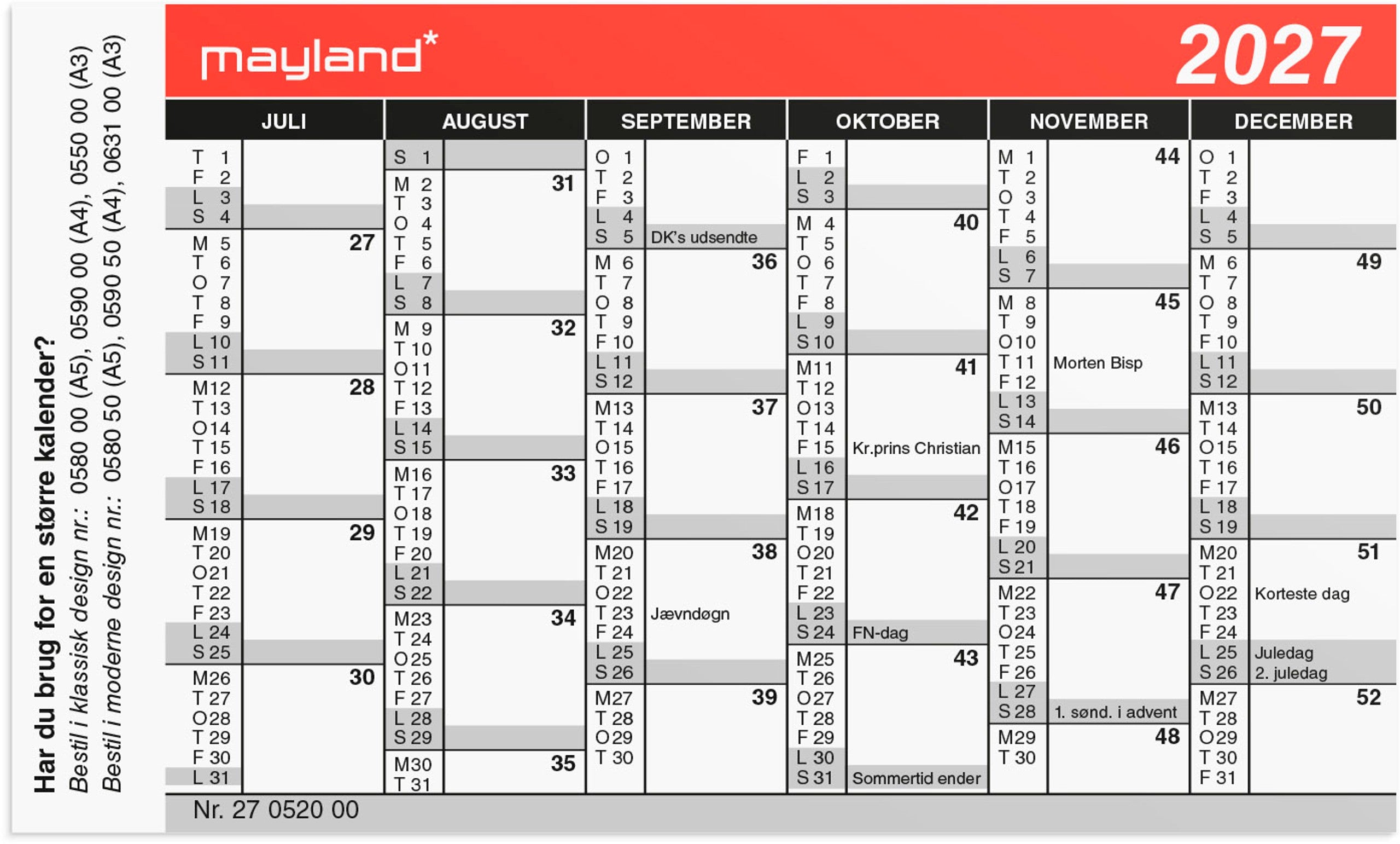 Mini kalender 2027