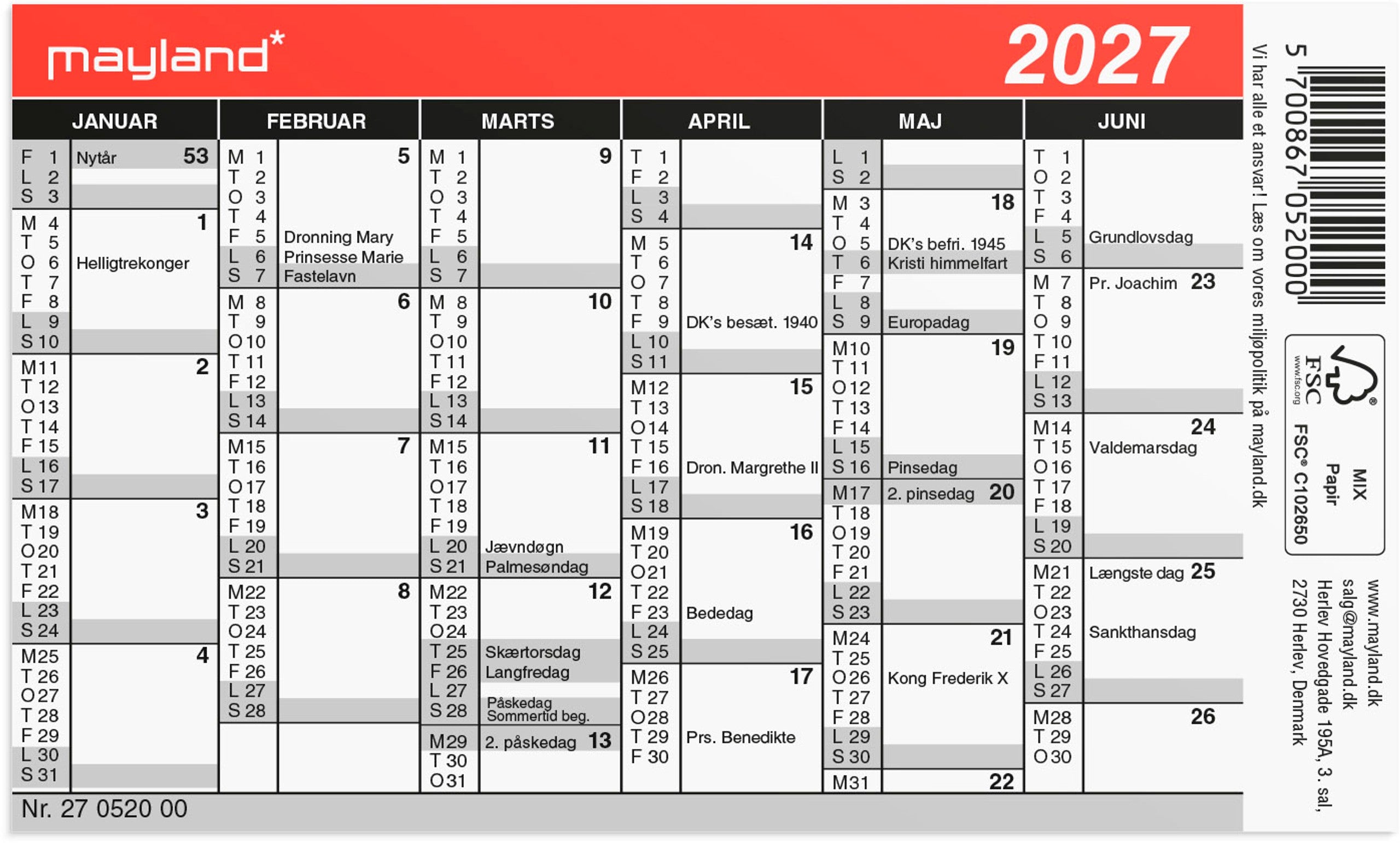 Mini kalender 2027