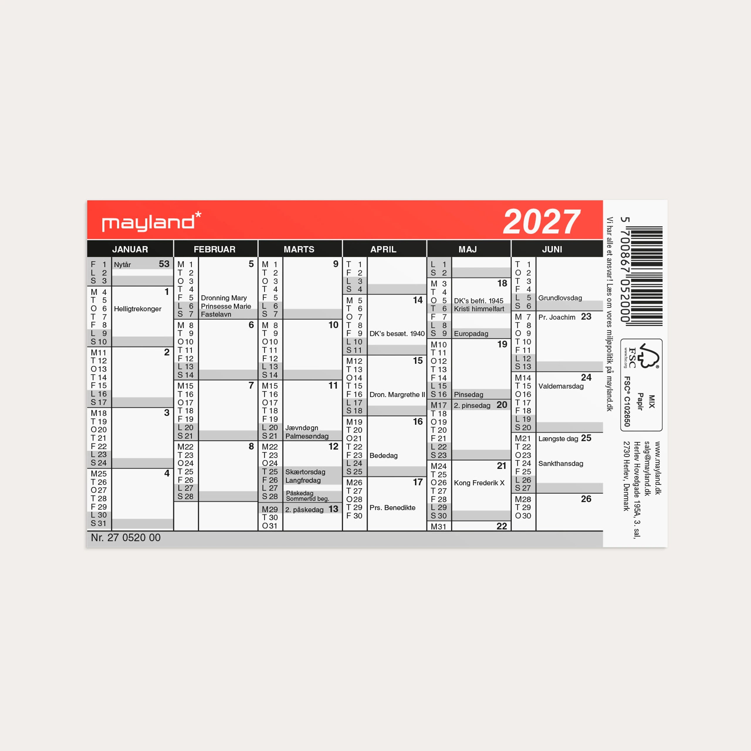 Mini kalender 2027