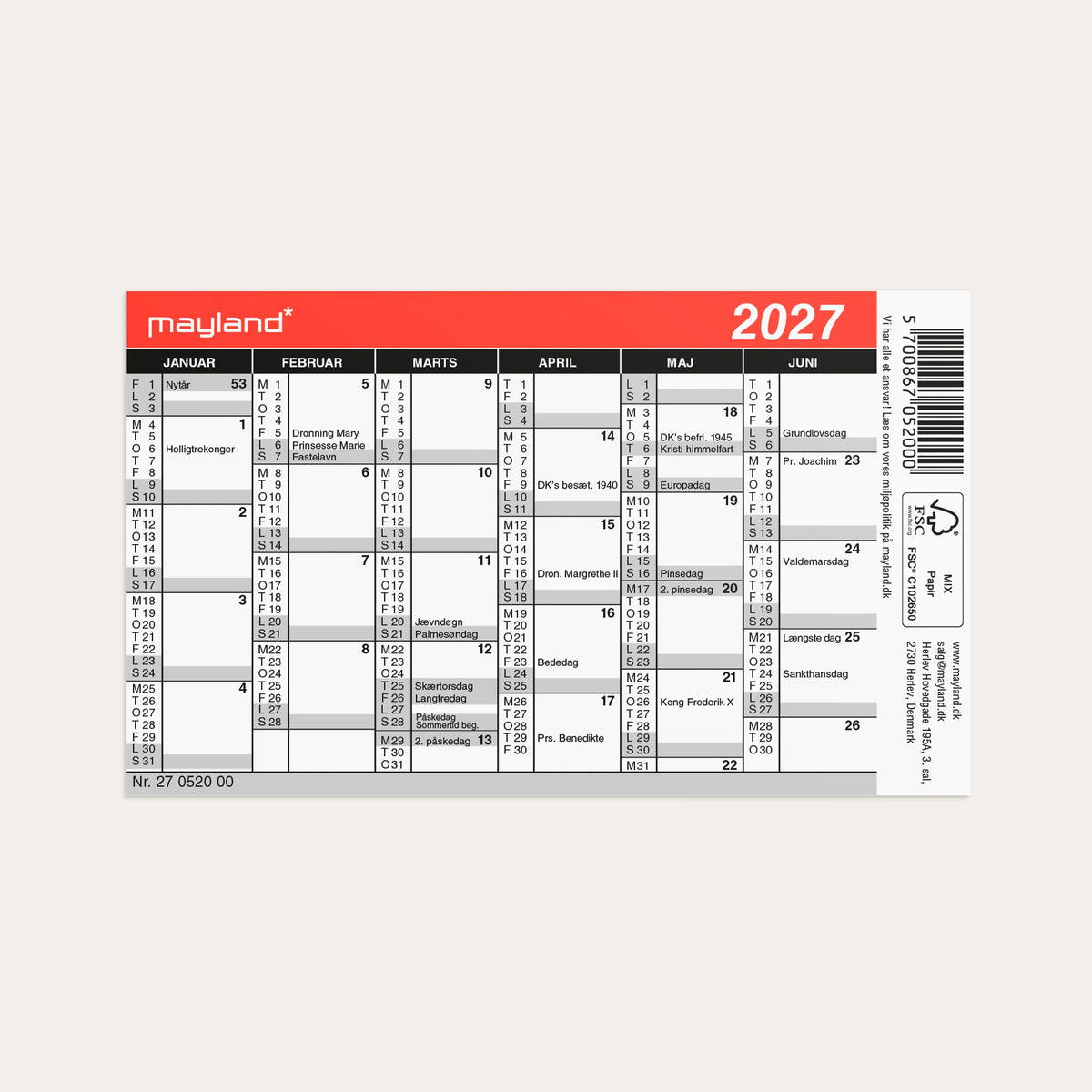 Mini kalender 2027