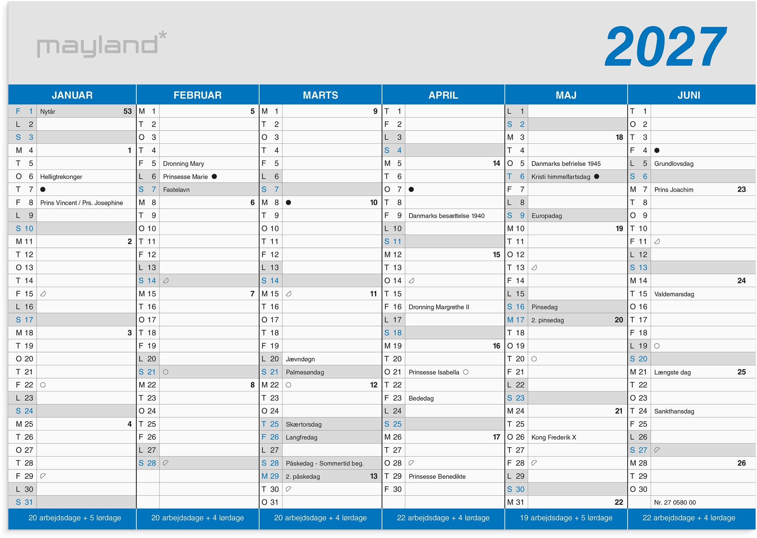 Kontorkalender Klassisk A5 2027