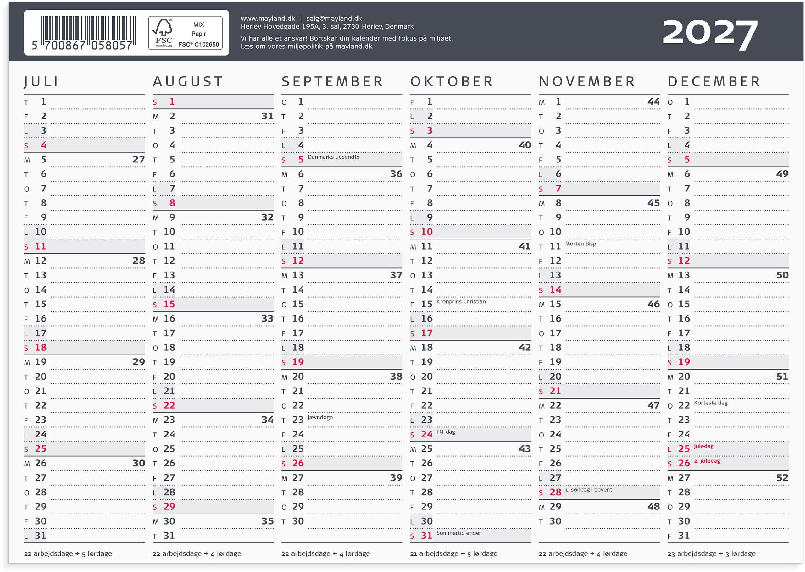 Kontorkalender Moderne A5 2027