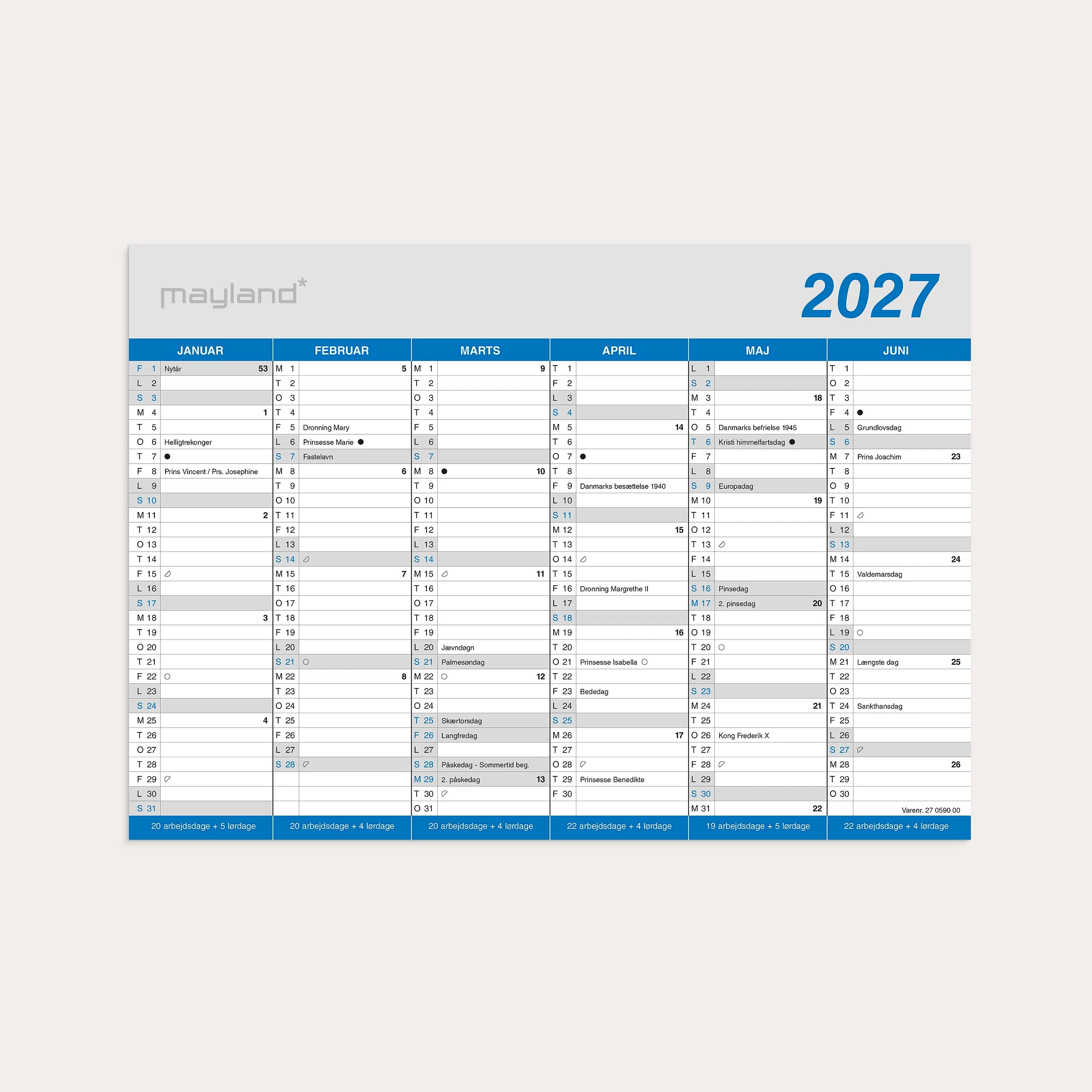 Kontorkalender Klassisk A4 2027
