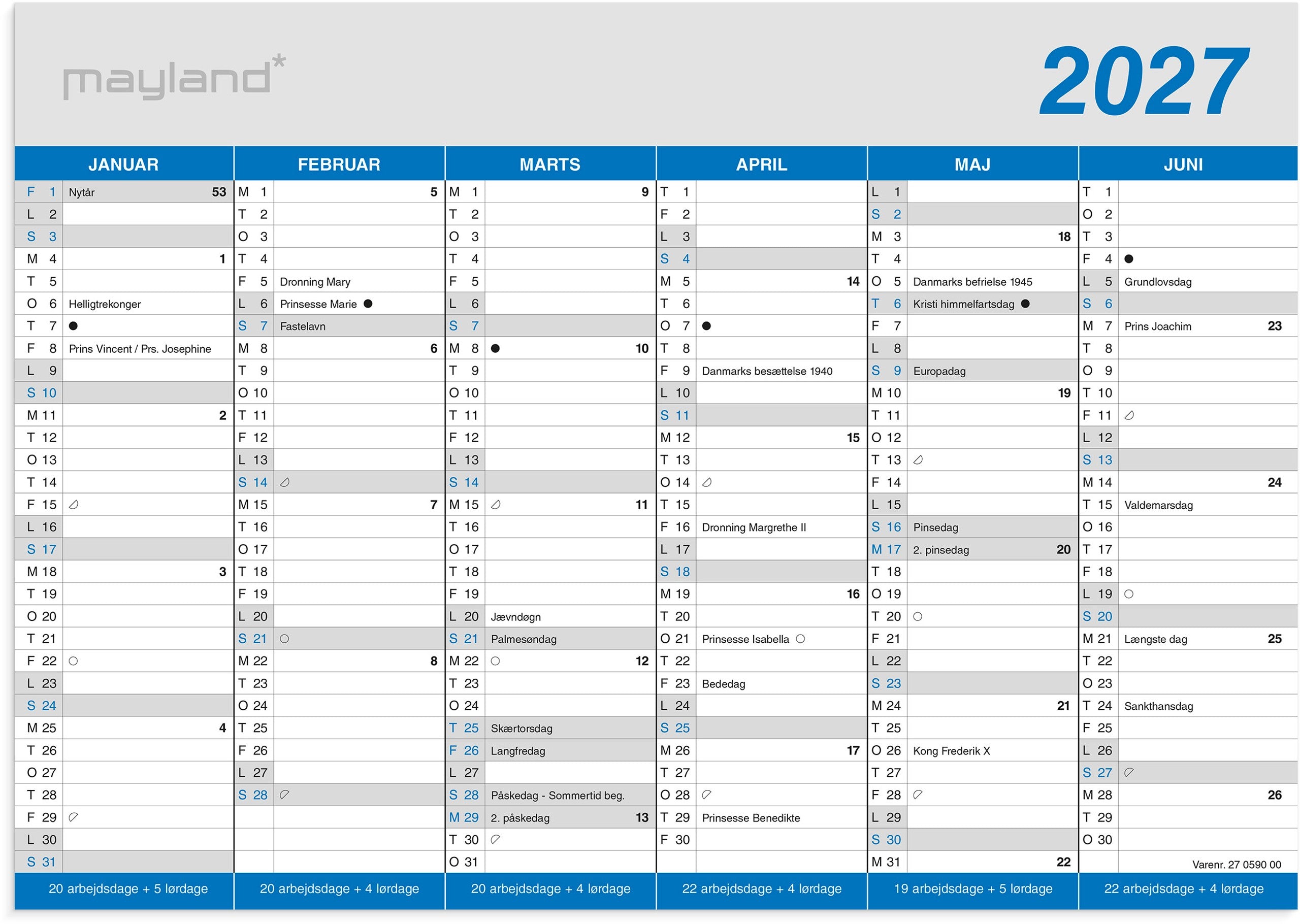 Kontorkalender Klassisk A4 2027