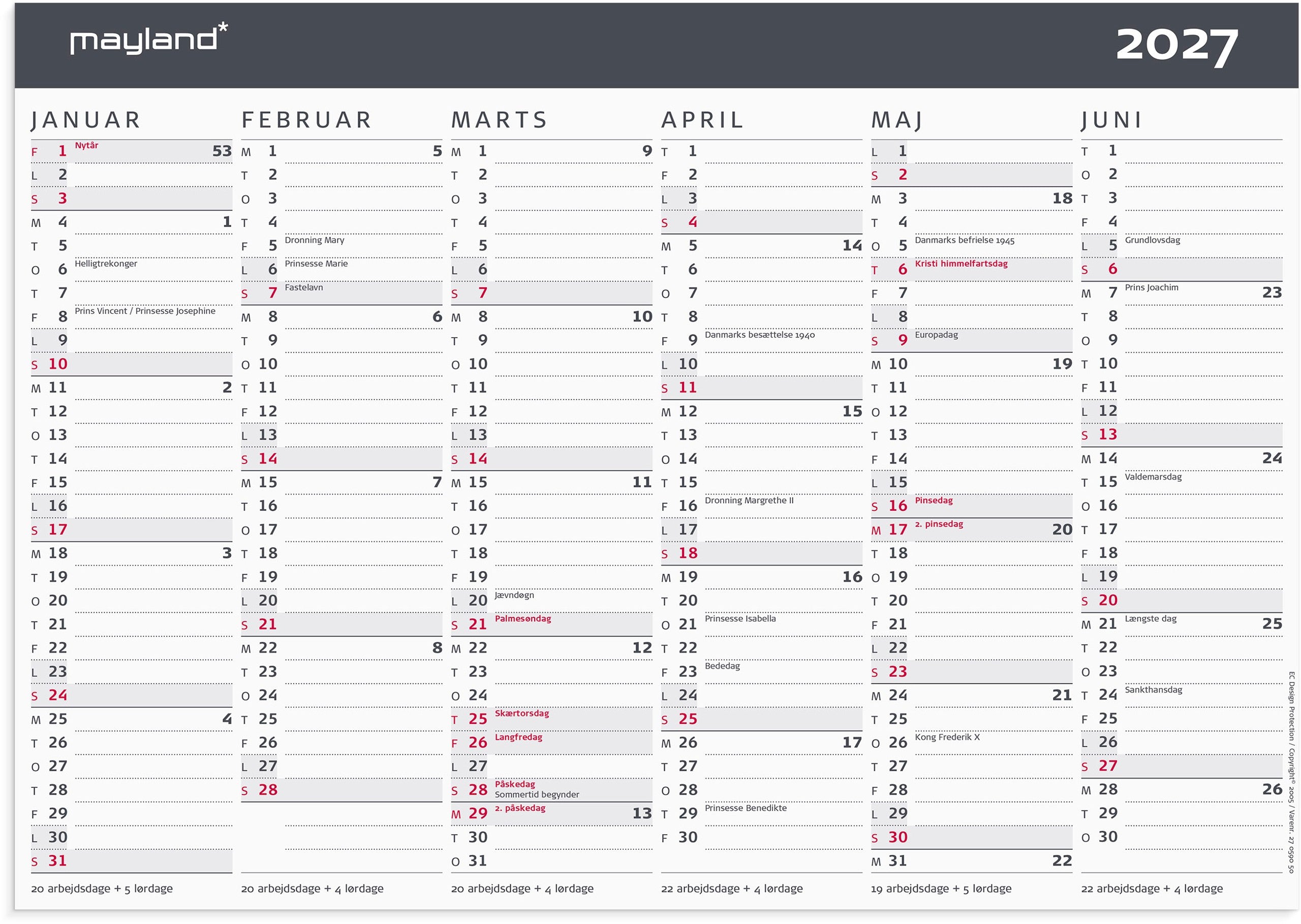 Kontorkalender Moderne A4 2027