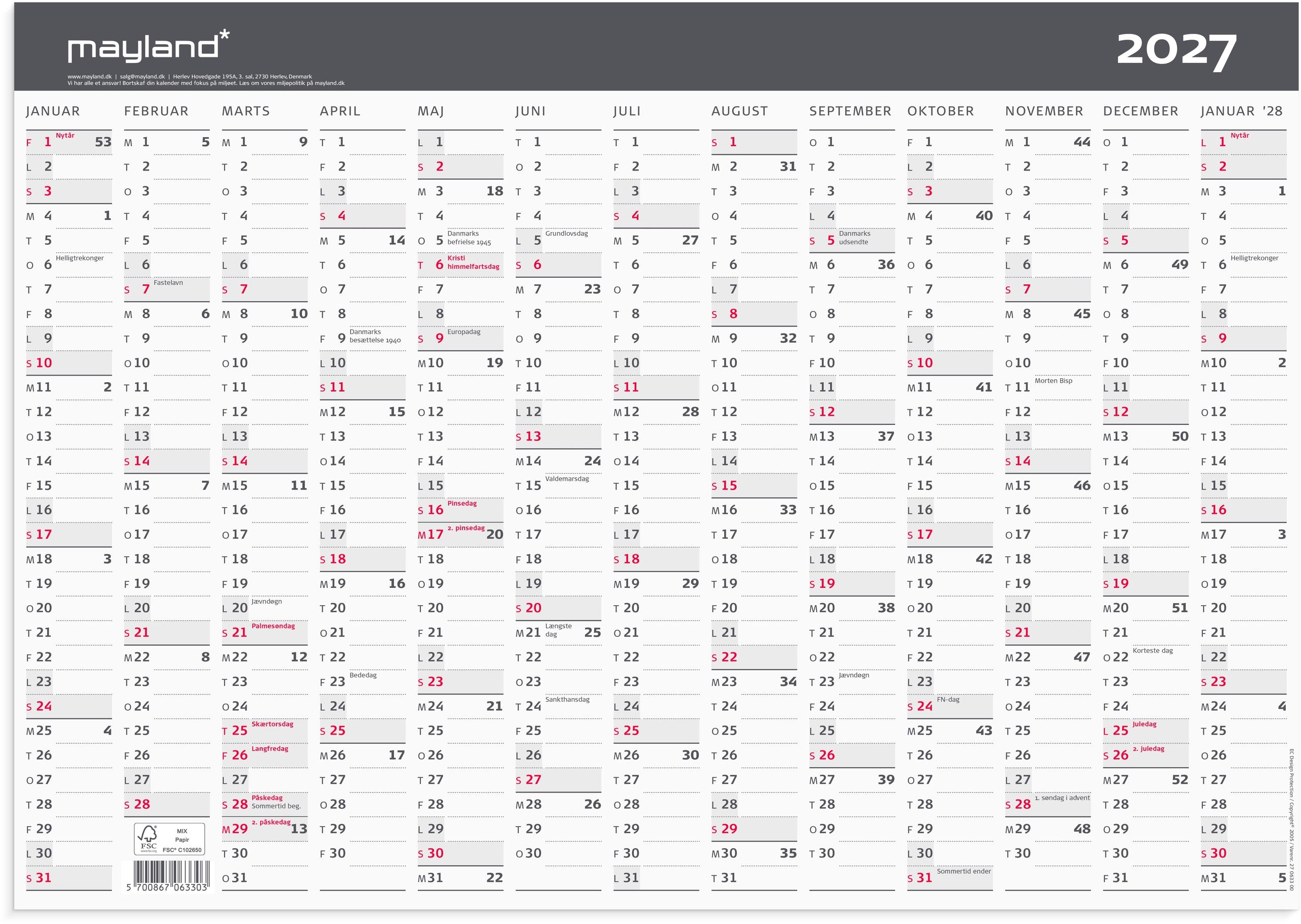 Kontorkalender Moderne A3 1x13 mdr. 2027
