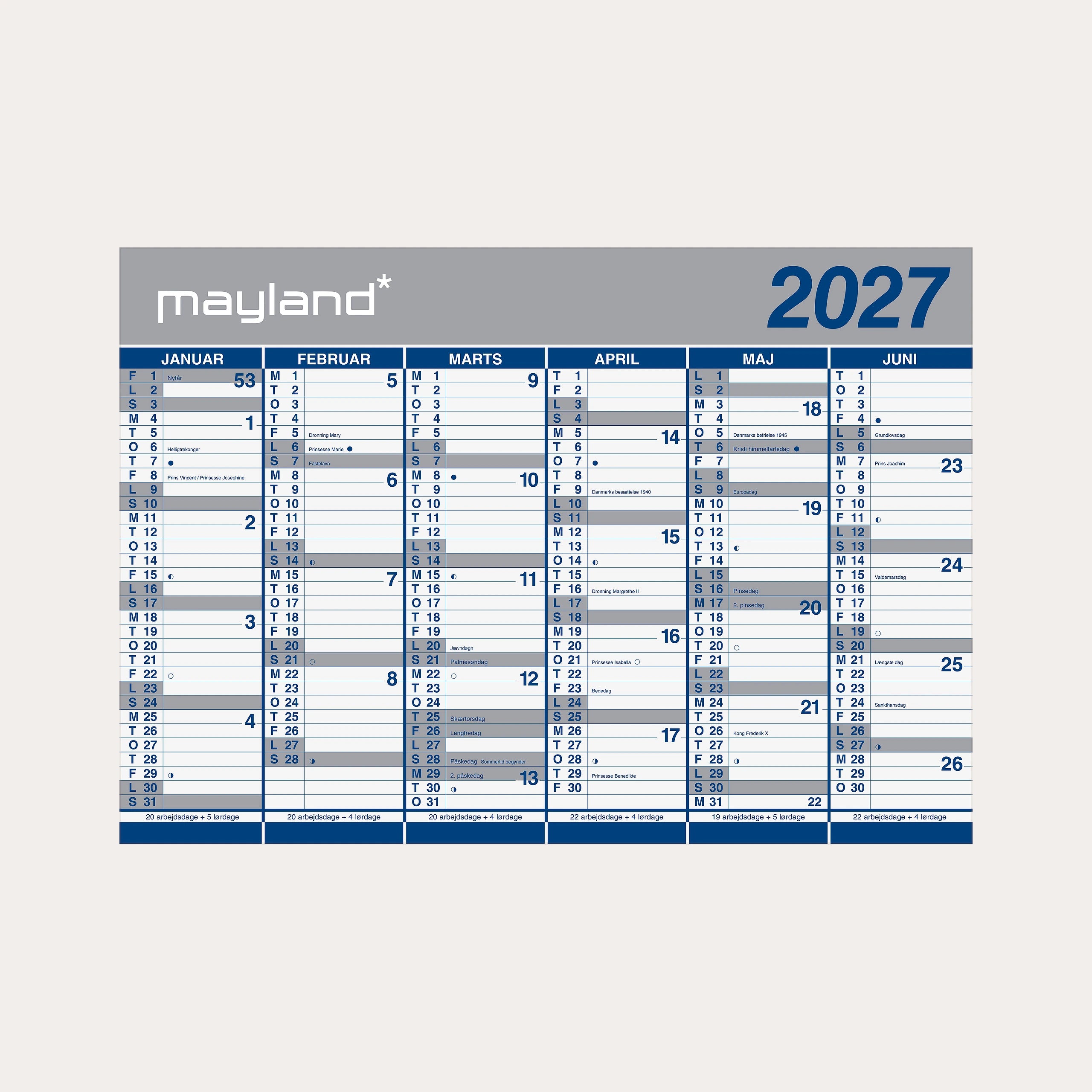 Kæmpekalender 2x6 mdr. papir 2027 (i paprør)
