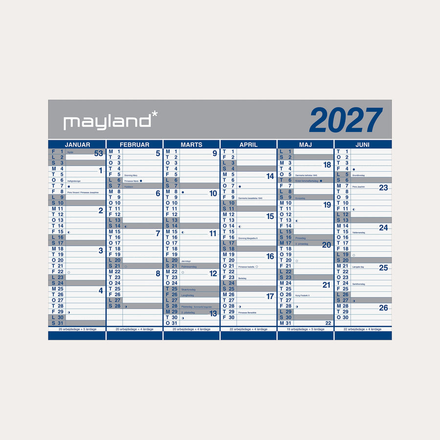 Kæmpekalender 2x6 mdr. papir 2027 (i paprør)