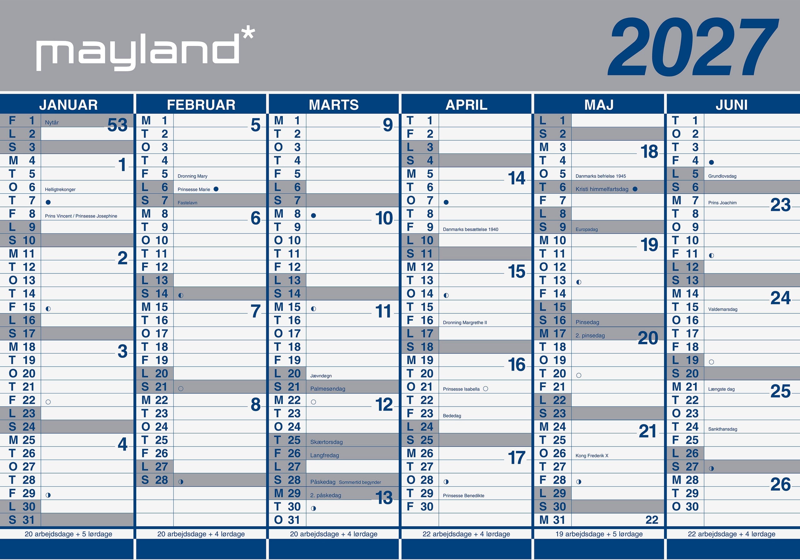 Kæmpekalender 2x6 mdr. papir 2027 (i paprør)