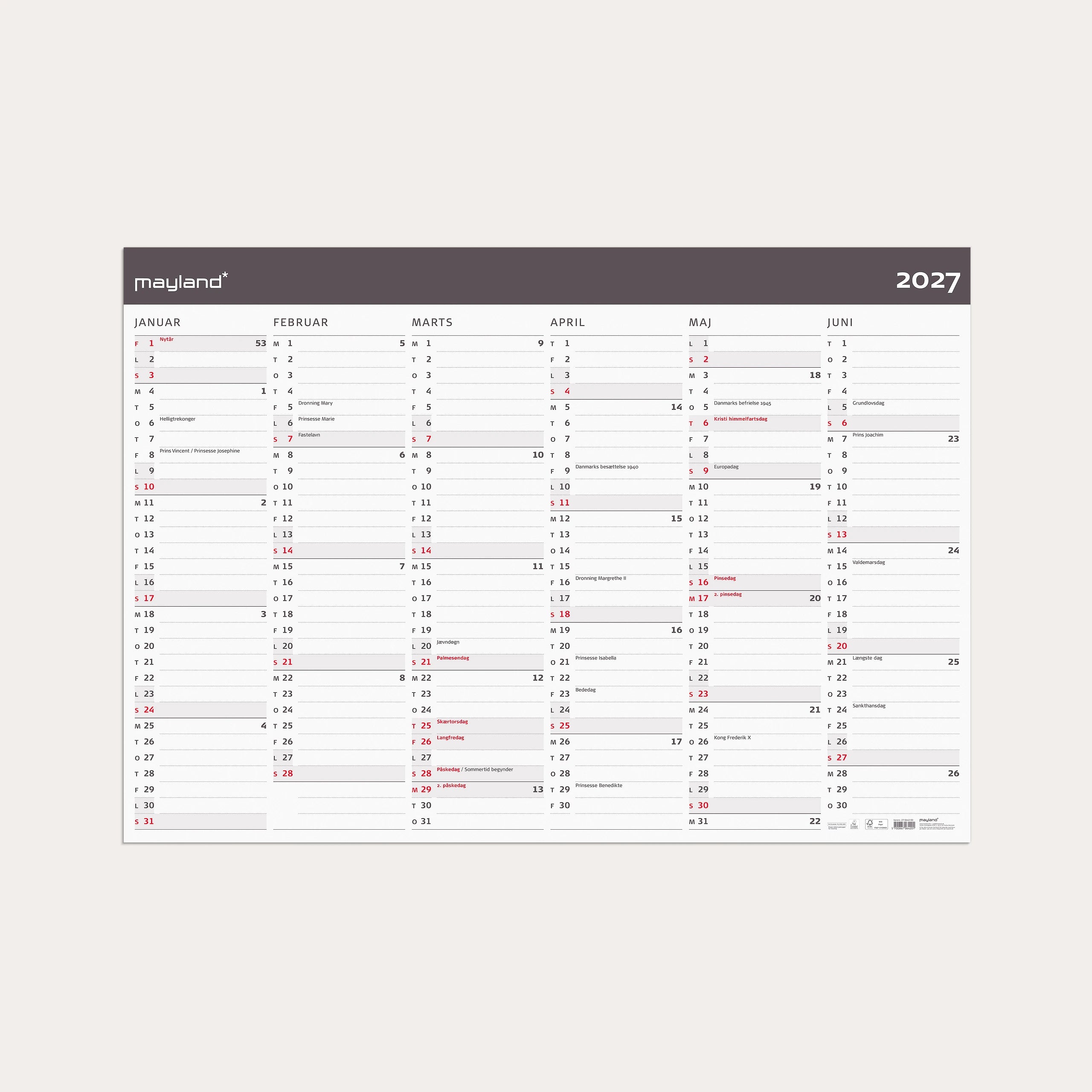 Kæmpekalender Moderne 2x6 mdr. papir rør 2027