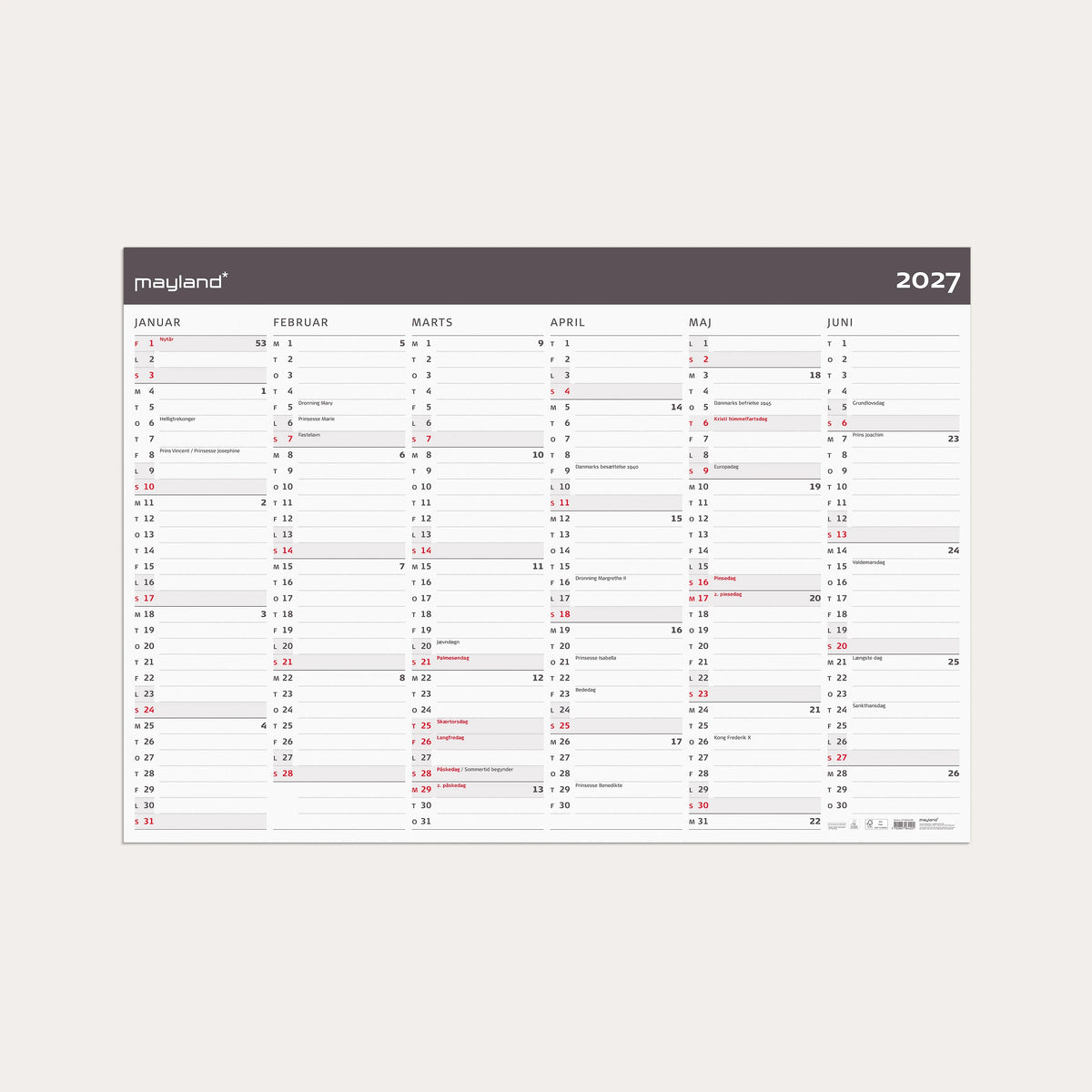 Kæmpekalender Moderne 2x6 mdr. papir rør 2027