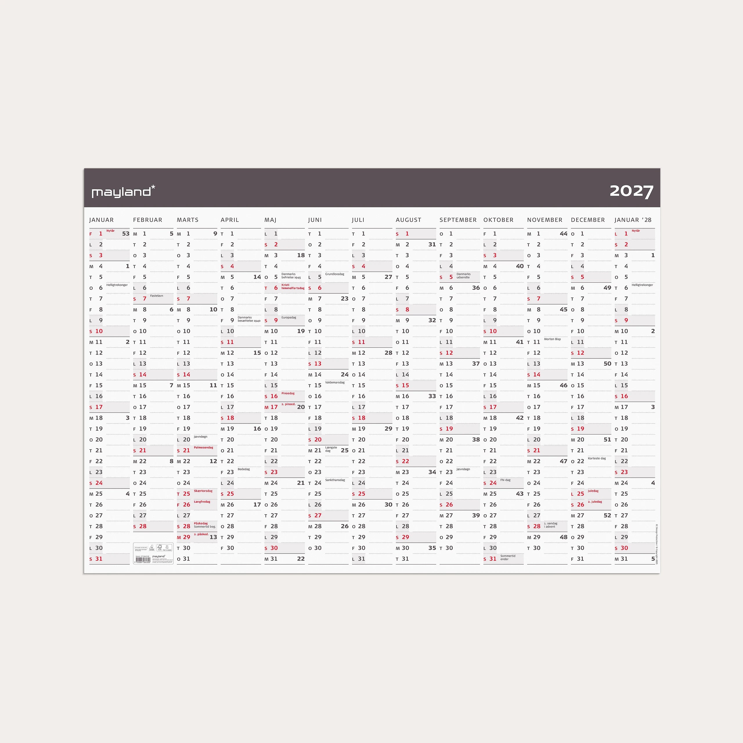 Kæmpekalender Moderne 1x13 mdr. papir rør 2027