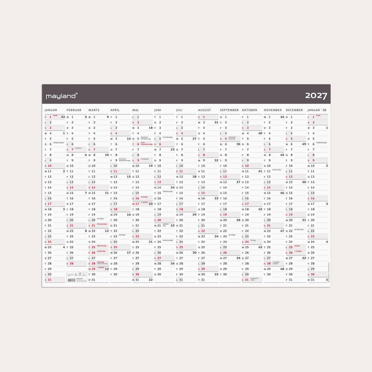 Kæmpekalender Moderne 1x13 mdr. papir rør 2027