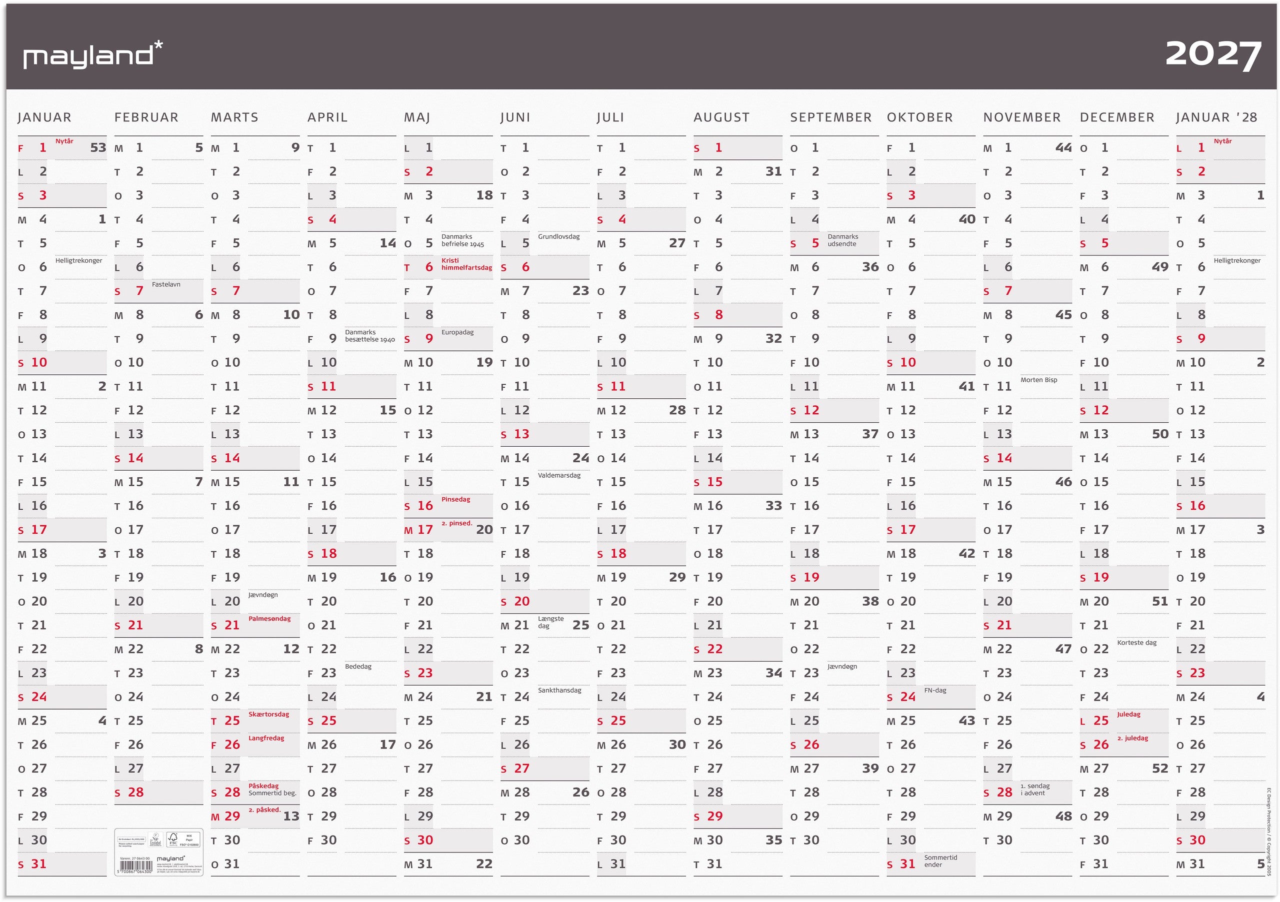 Kæmpekalender Moderne 1x13 mdr. papir rør 2027