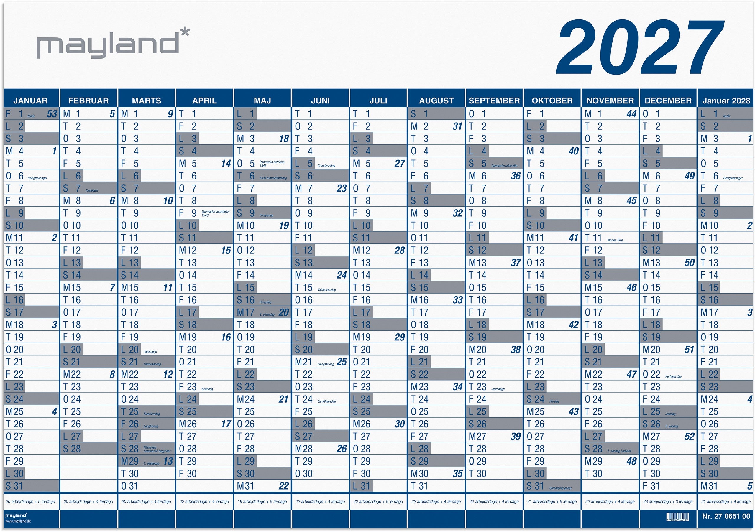 Kæmpekalender 1x13 mdr. PP-plast 2027 (i plastpose)