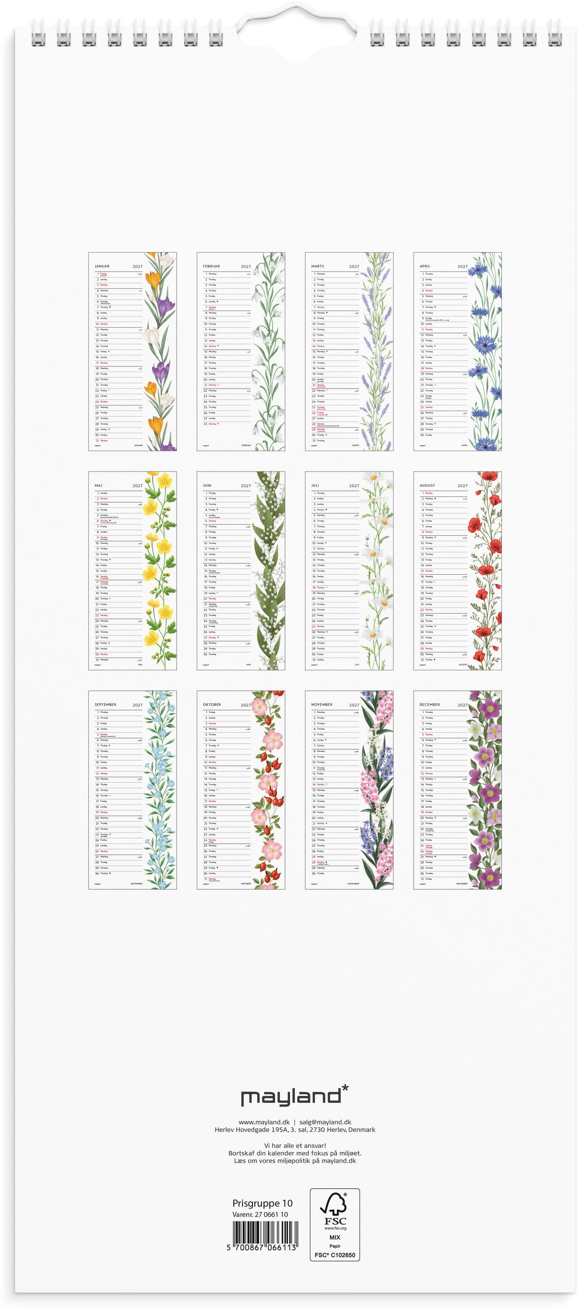 Vægkalender Blomster 2027