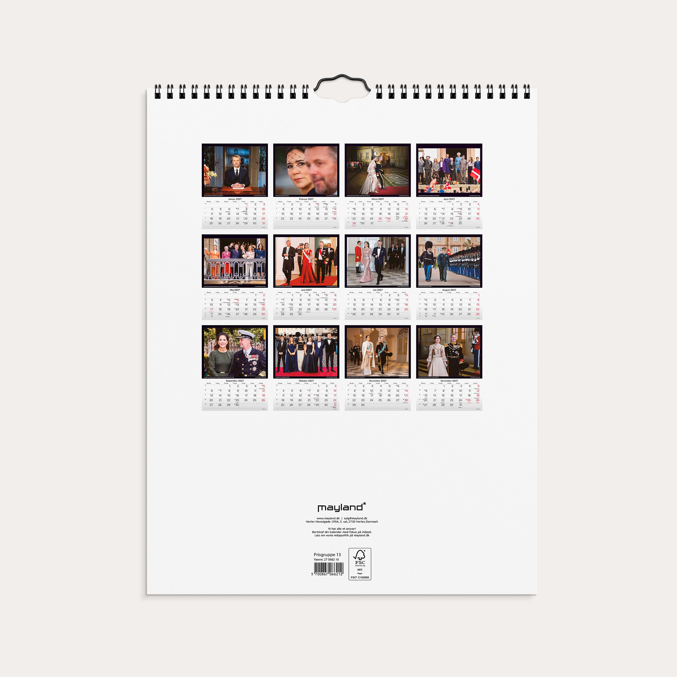 Vægkalender Kongehuset 2027