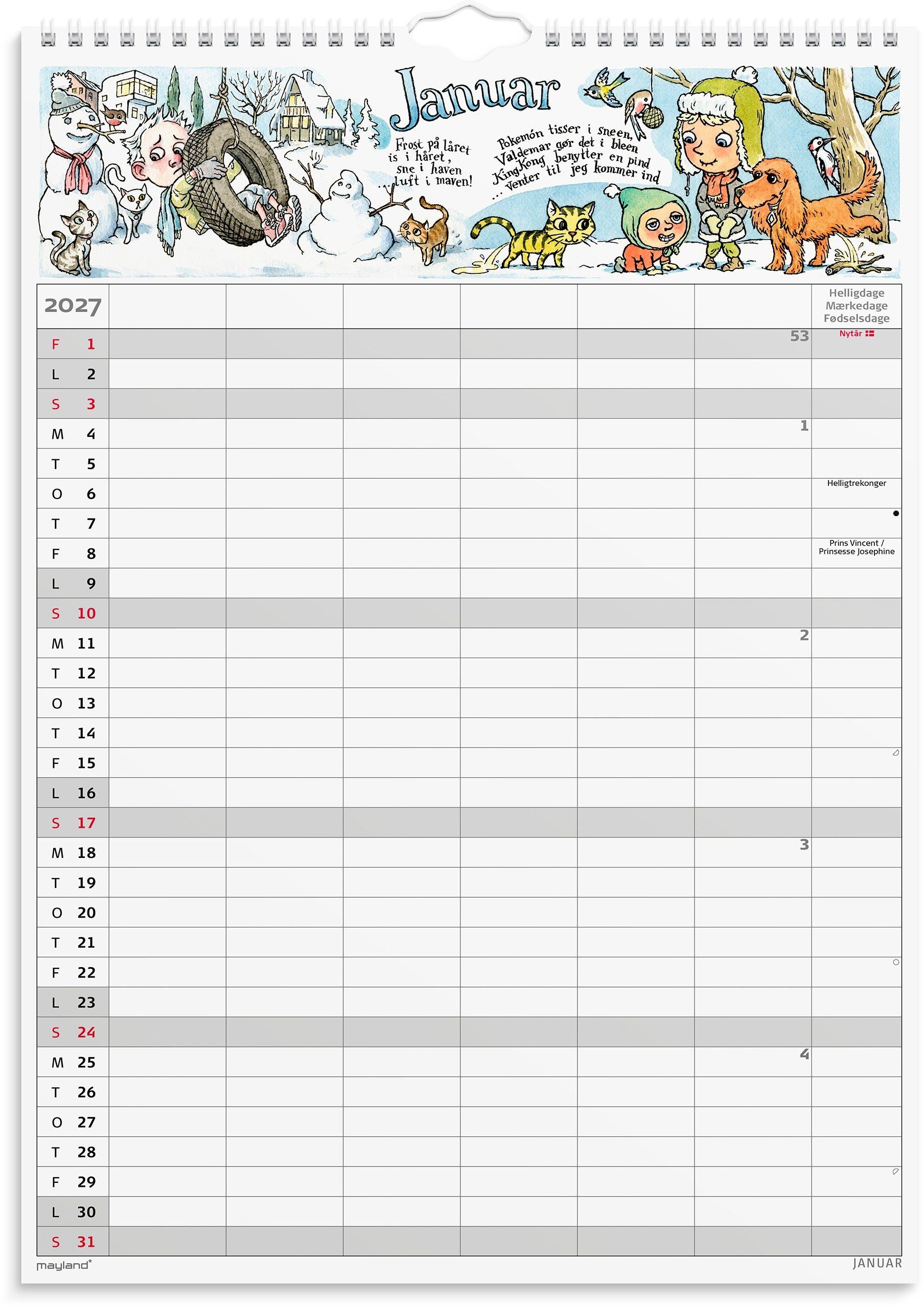 Familiekalender Otto Dickmeiss & Lilja Scherfig 6 kol. A3 2027