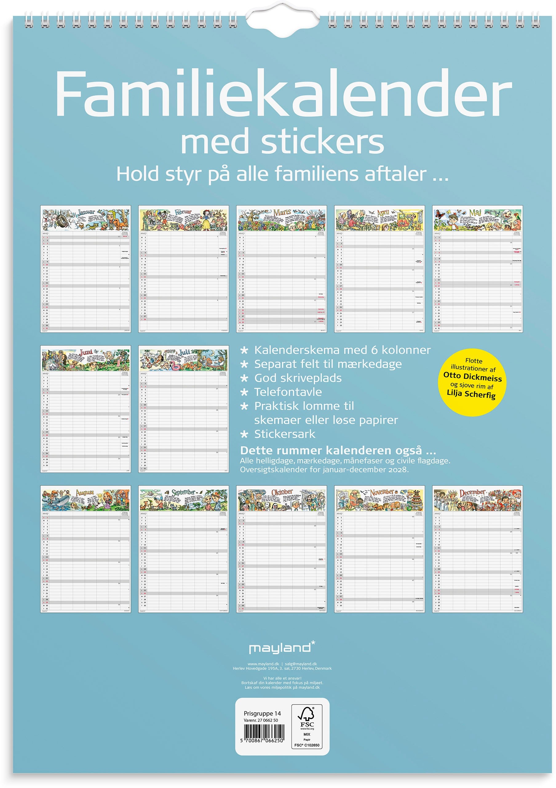 Familiekalender Otto Dickmeiss & Lilja Scherfig 6 kol. A3 2027