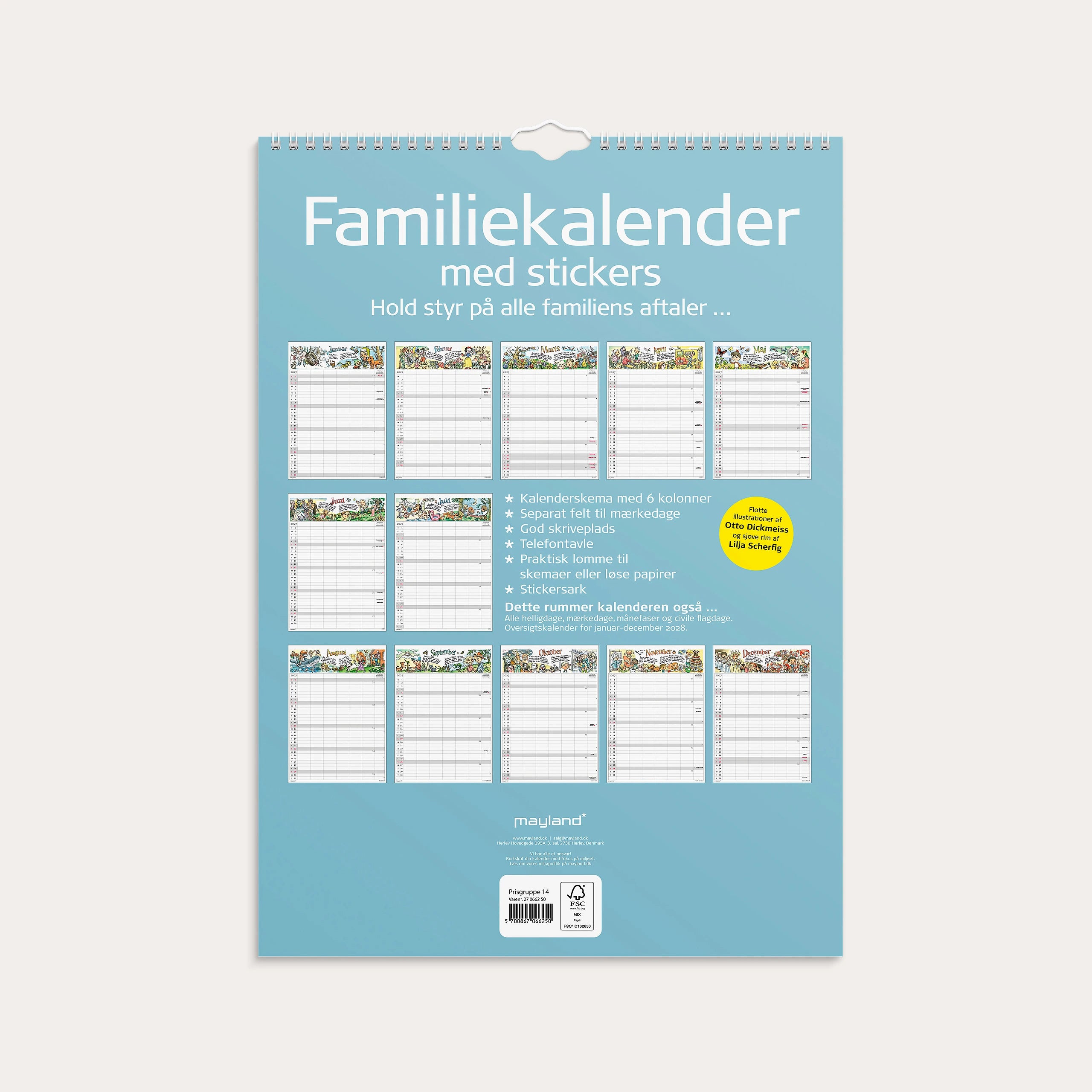 Familiekalender Otto Dickmeiss & Lilja Scherfig 6 kol. A3 2027
