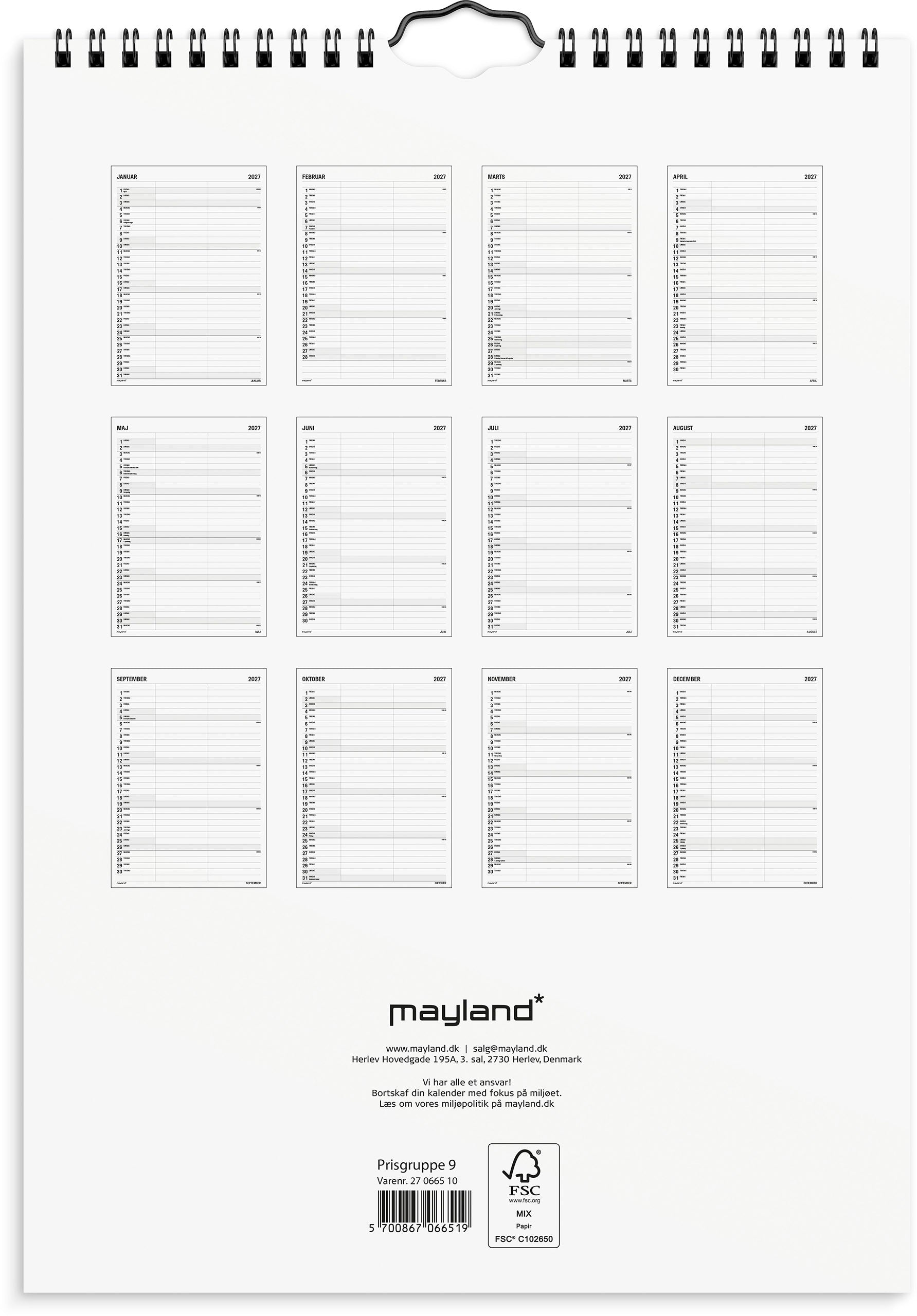 Familiekalender Black and white 2 kol. 2027