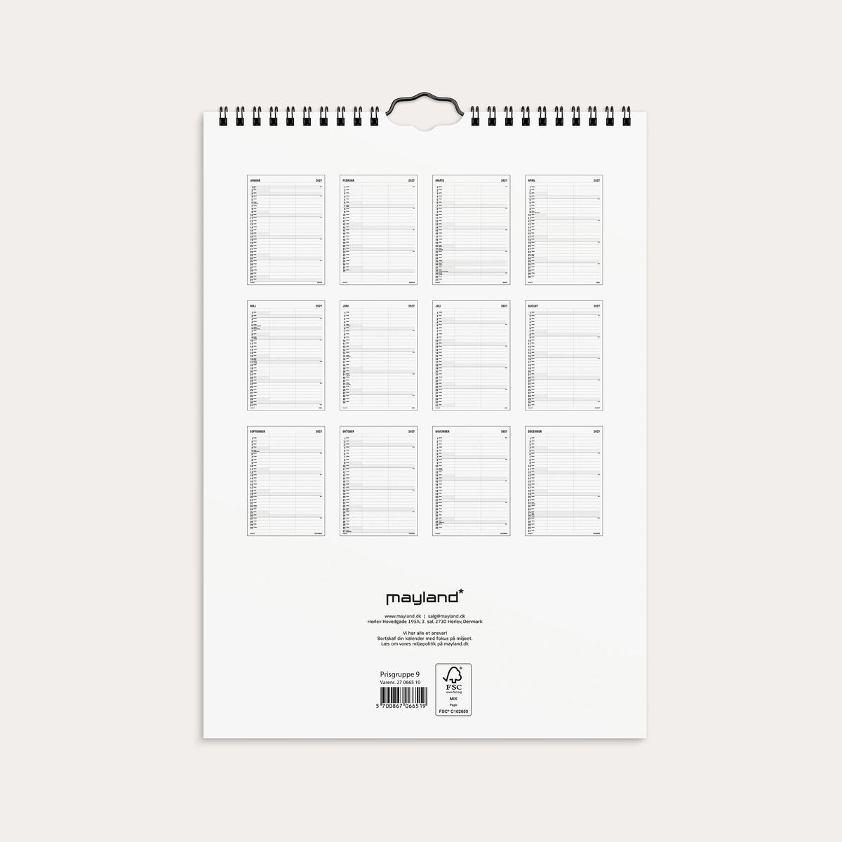 Familiekalender Black and white 2 kol. 2027