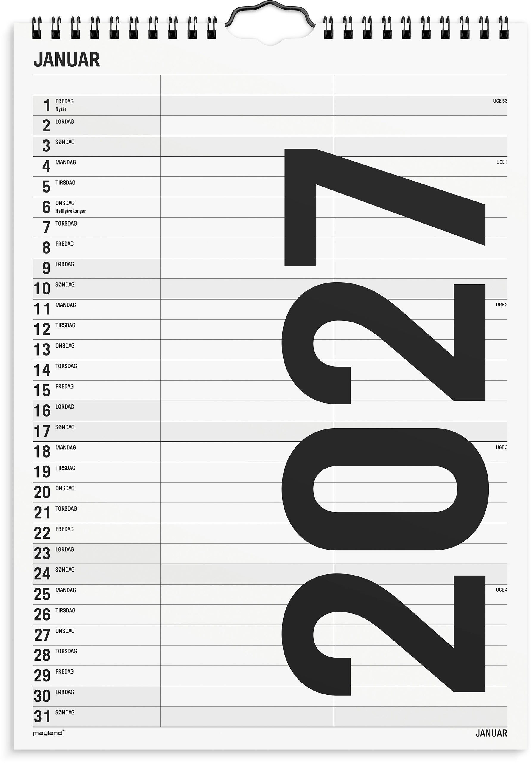 Familiekalender Black and white 2 kol. 2027