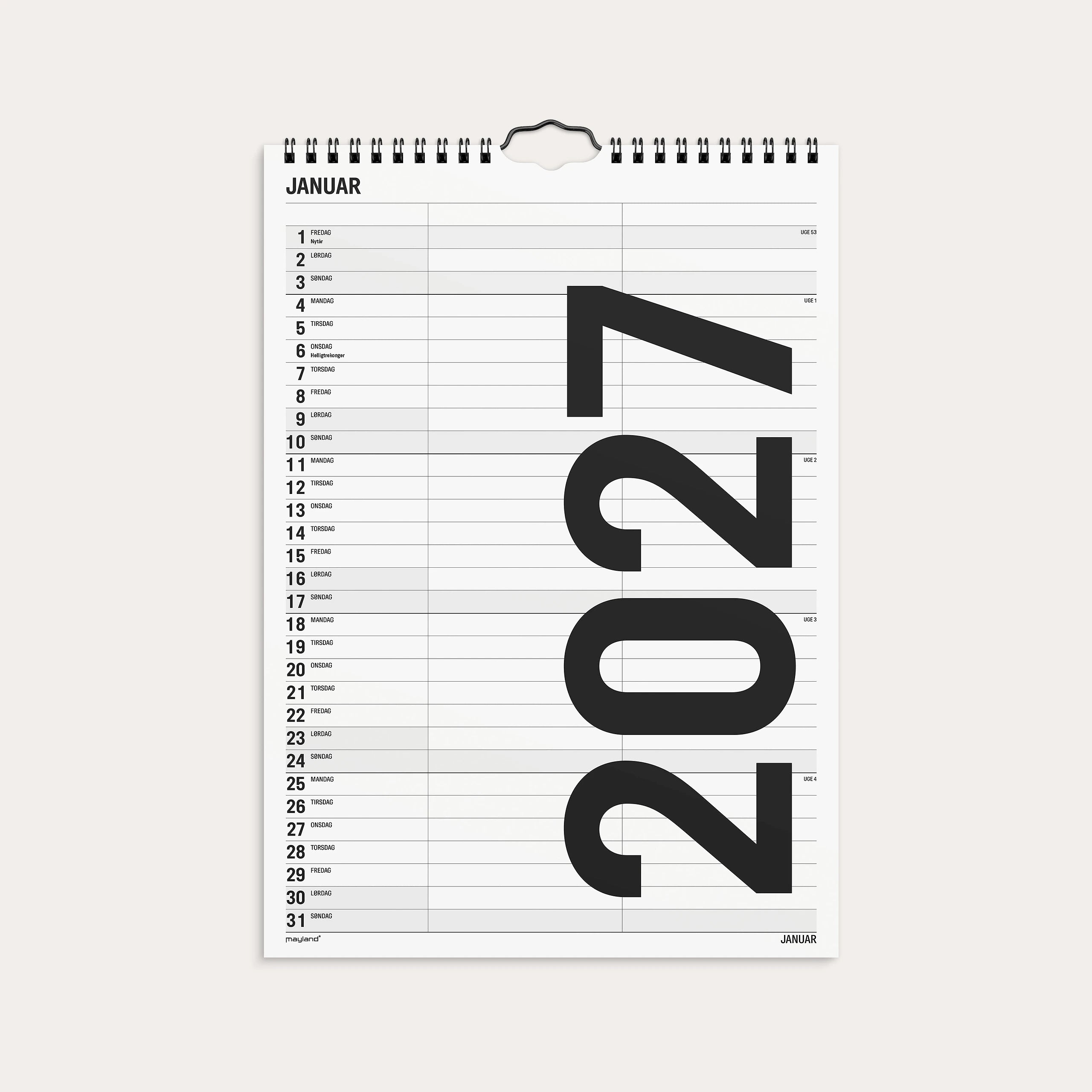 Familiekalender Black and white 2 kol. 2027